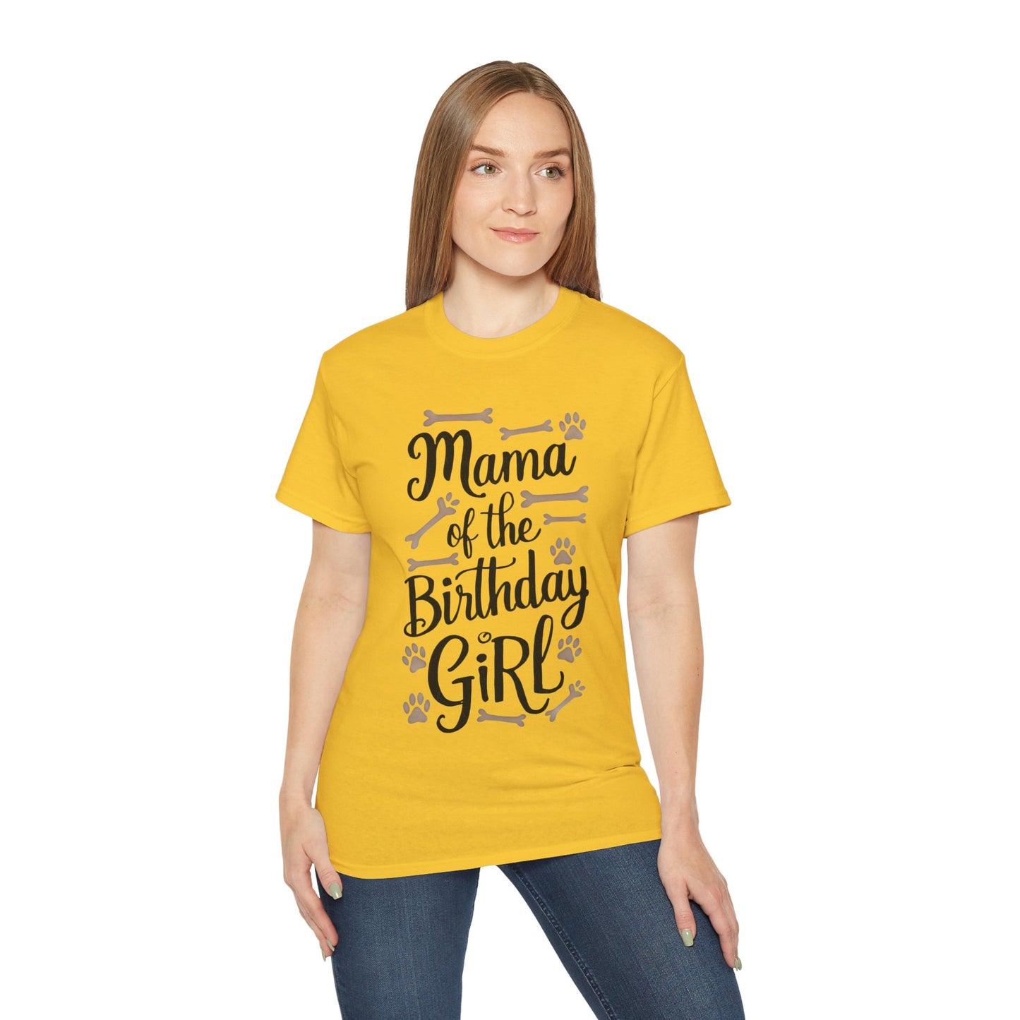 Cute Mama of the Birthday Girl Paw Print Organic T-Shirt