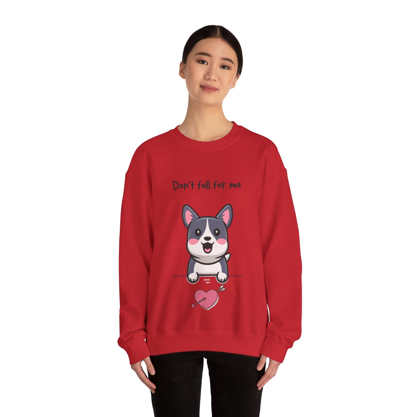 Cute Dog Cartoon Don't Fall for Me Valentine's Day Meme Crewneck Sweatshirt