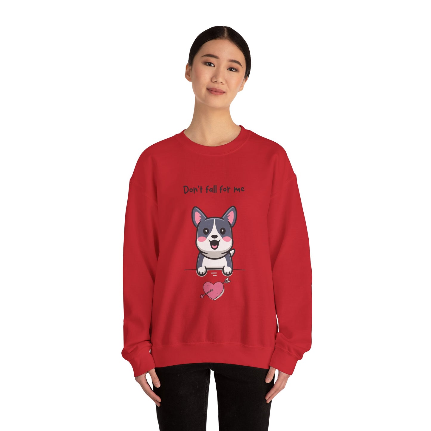 Cute Dog Cartoon Don't Fall for Me Valentine's Day Meme Crewneck Sweatshirt