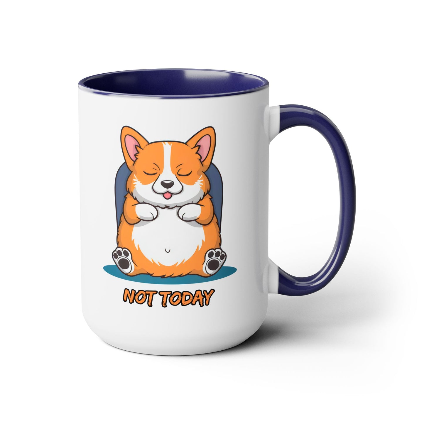 Cute Funny Dog Cartoon Corgi Not Today Meme Two-Tone Coffee Mugs, 15oz