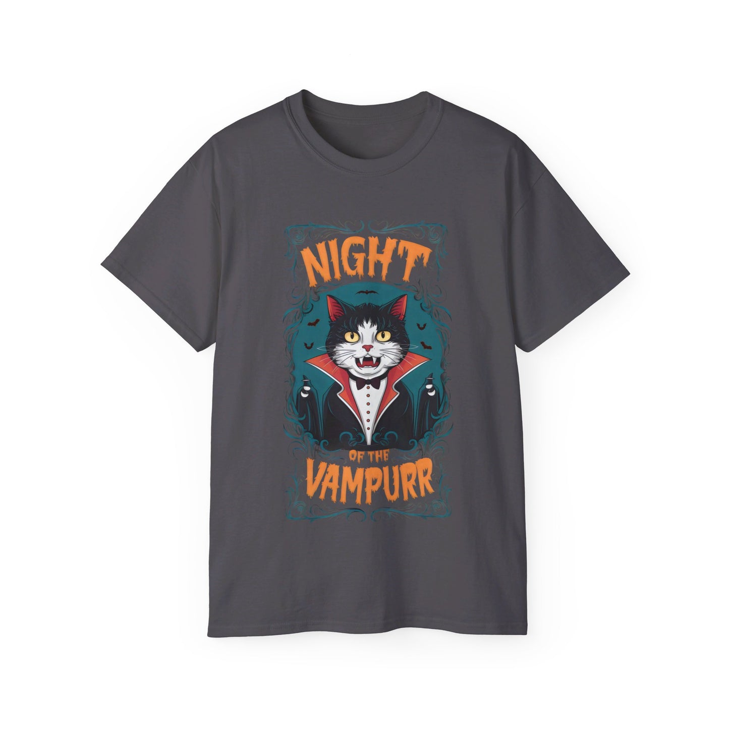 Cute Cat Cartoon Night of the Vampurr Unisex Organic T-Shirt