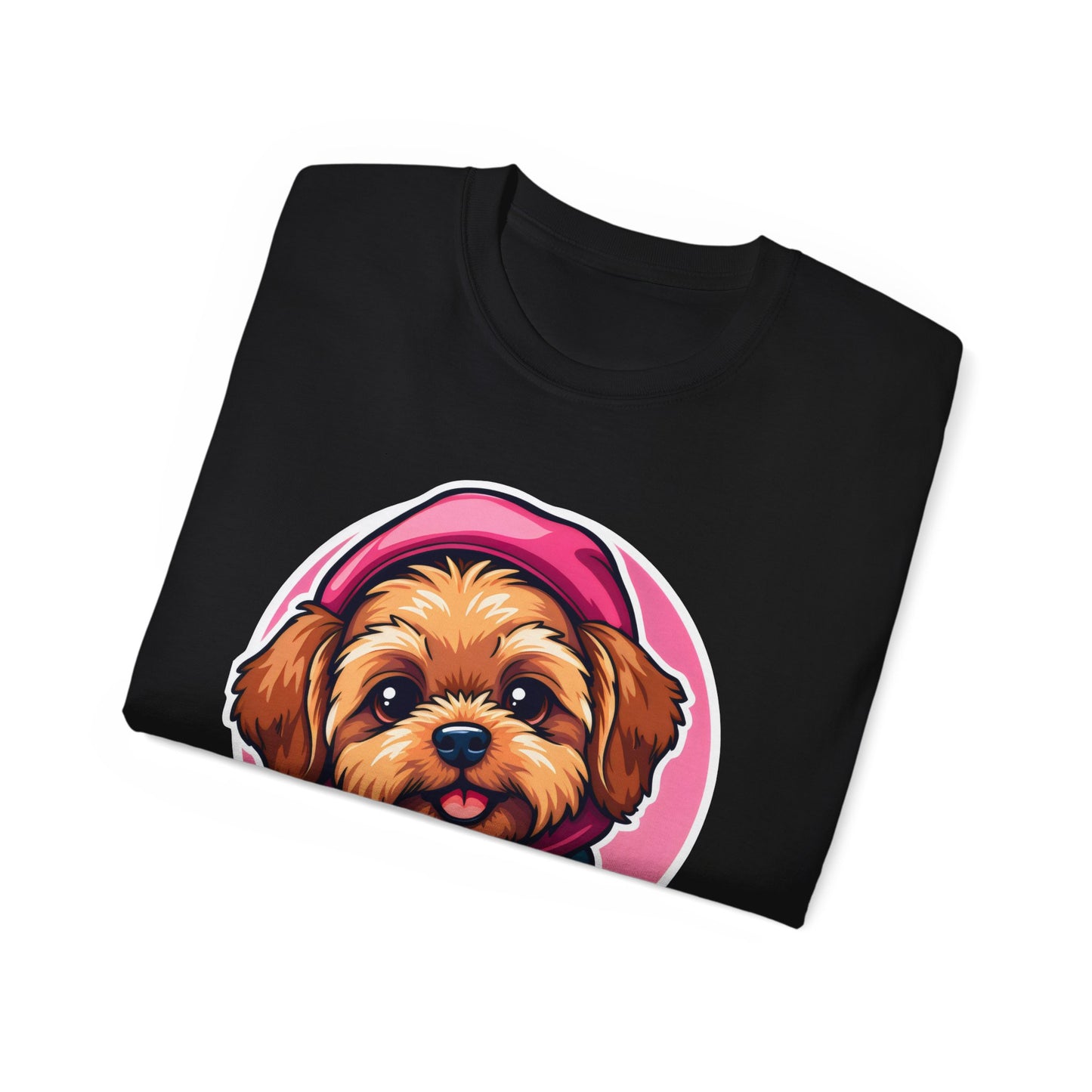 Poodle Dog Cartoon Pink Ribbon Breast Cancer Awareness Unisex Organic T-Shirt