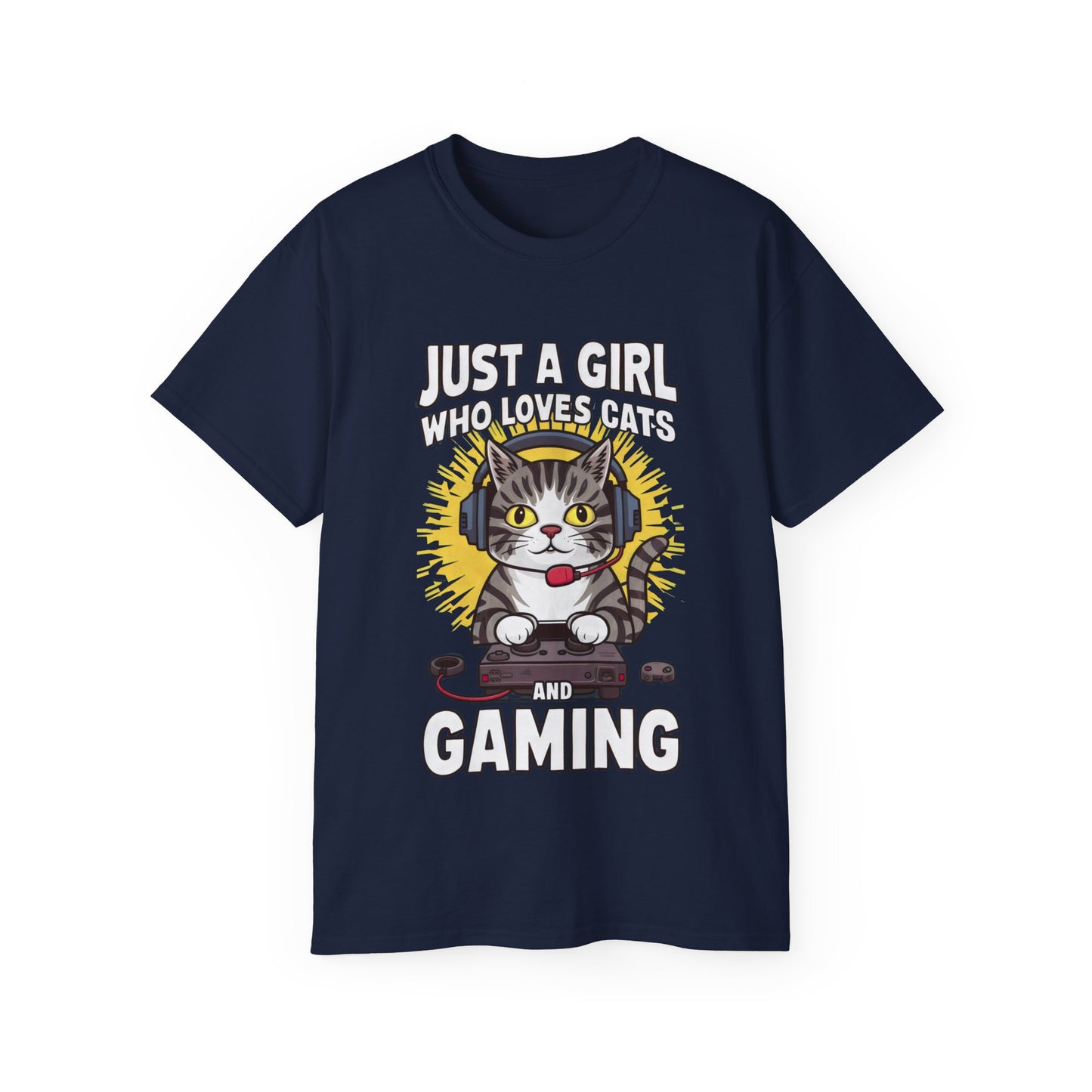 Cute Cartoon Just a Girl Who Loves Cats and Gaming Organic T-Shirt