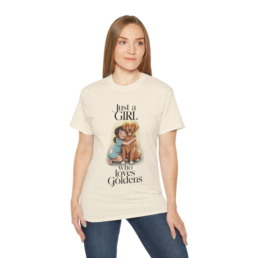 Cute Dog Cartoon Just a Girl Who Loves Goldens Unisex Organic T-Shirt