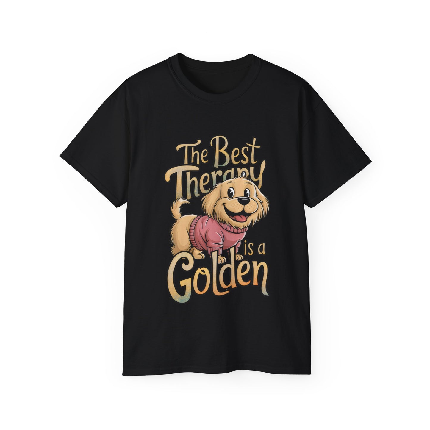 Cute Dog Cartoon The Best Therapy is a Golden Unisex Organic T-Shirt