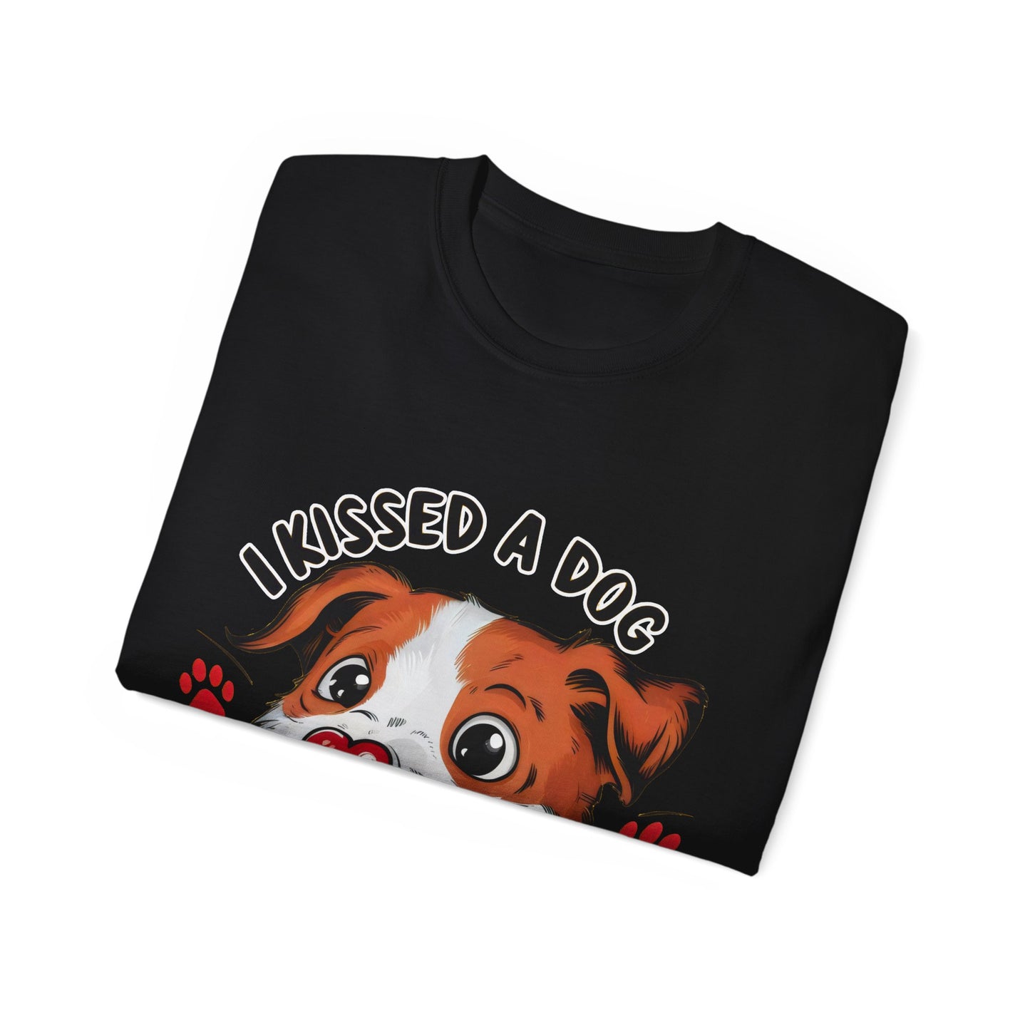 Cute Funny Cartoon I Kissed a Dog and I Like It Meme Unisex Organic T-Shirt