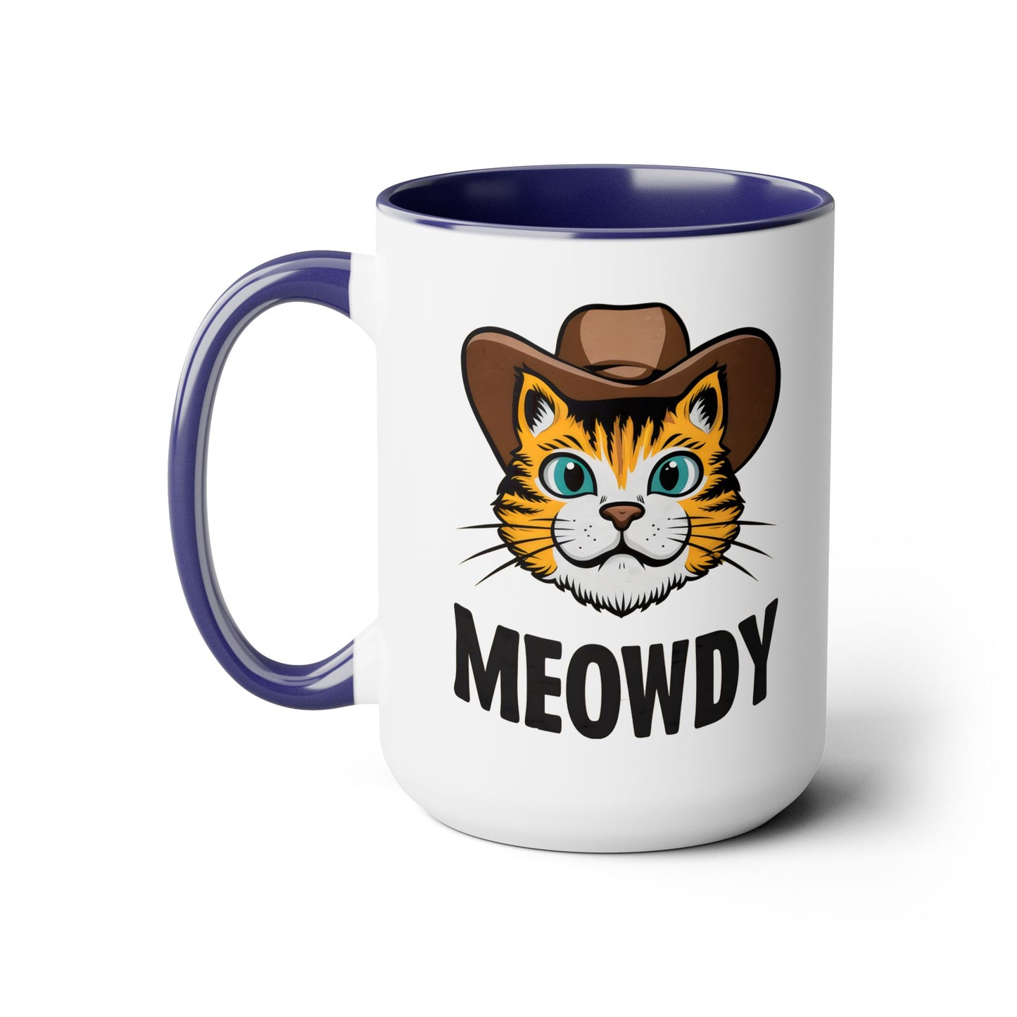 Cute Funny Cat Cartoon Meowdy Meme Two-Tone Coffee Mugs, 15oz