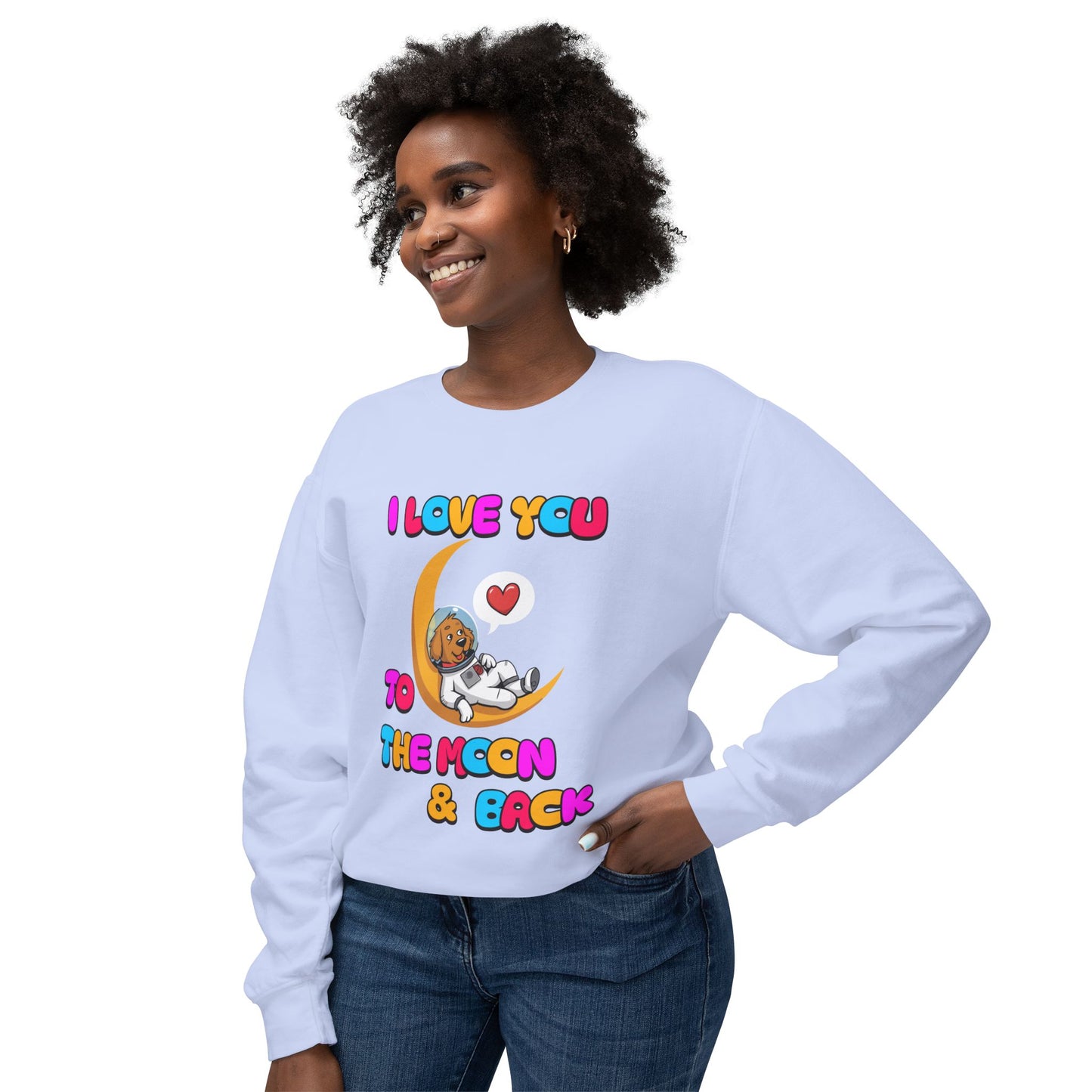 Dog Cartoon I Love You to the Moon and Back Valentine's Day Sweatshirt