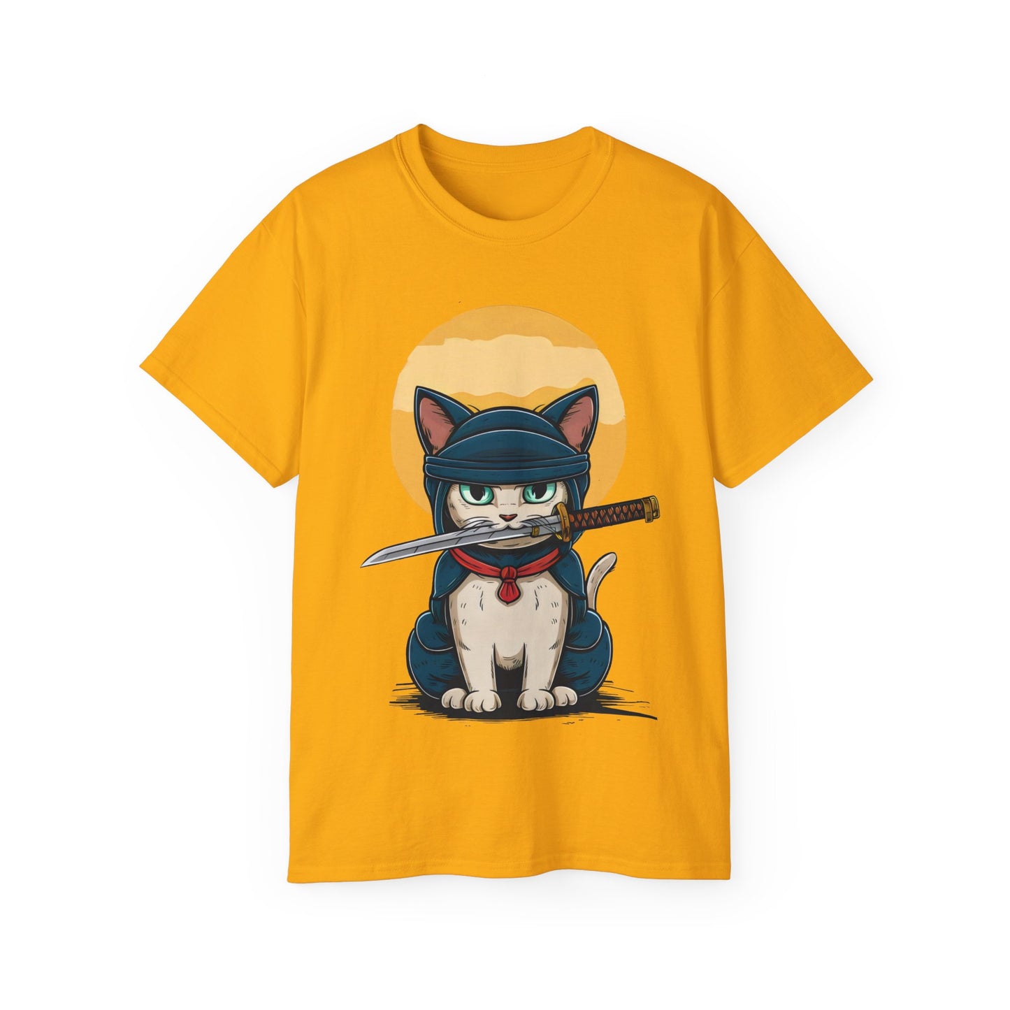 Cute Cartoon Samurai Ninja Cat Organic T-Shirt