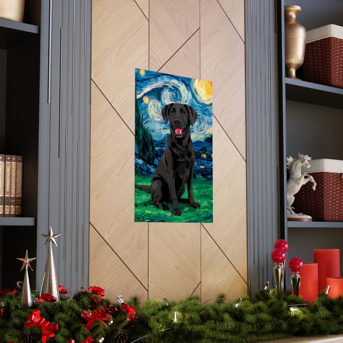 Cute Labrador Van Gogh Starry Night Matte Vertical Posters