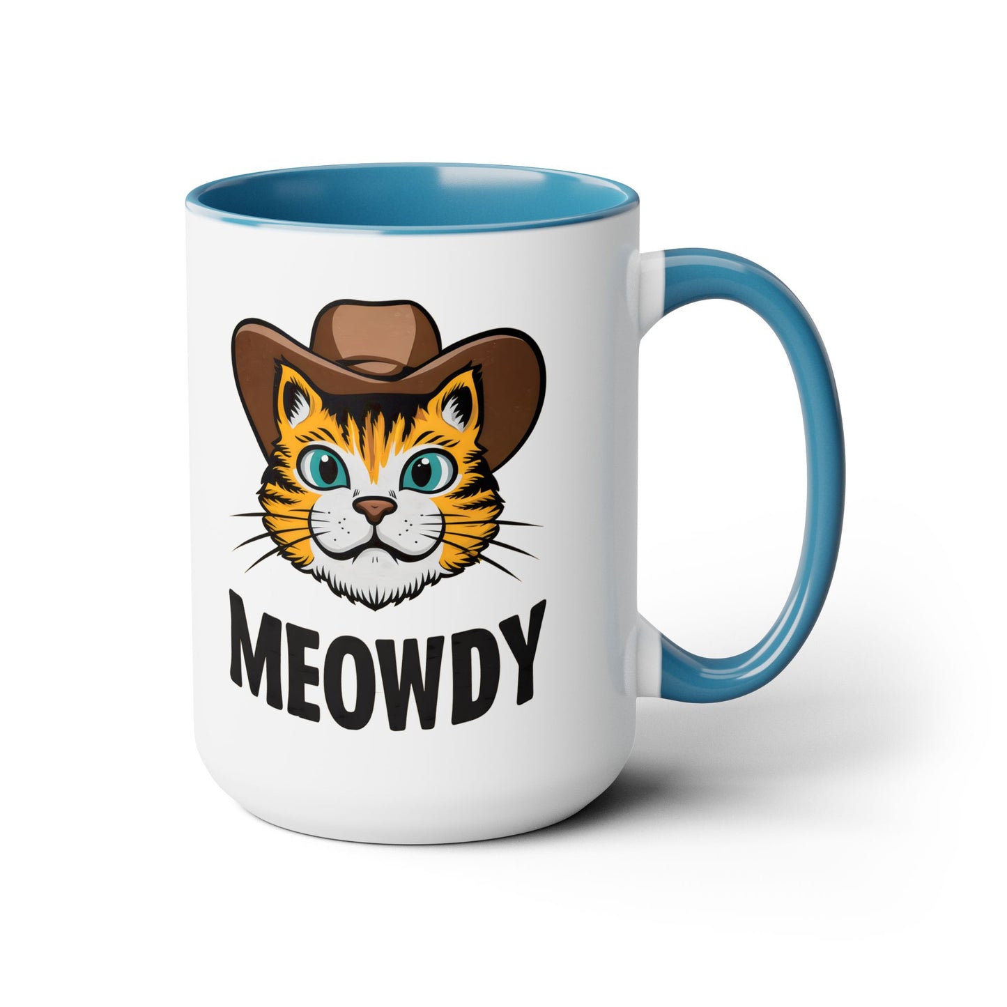 Cute Funny Cat Cartoon Meowdy Meme Two-Tone Coffee Mugs, 15oz