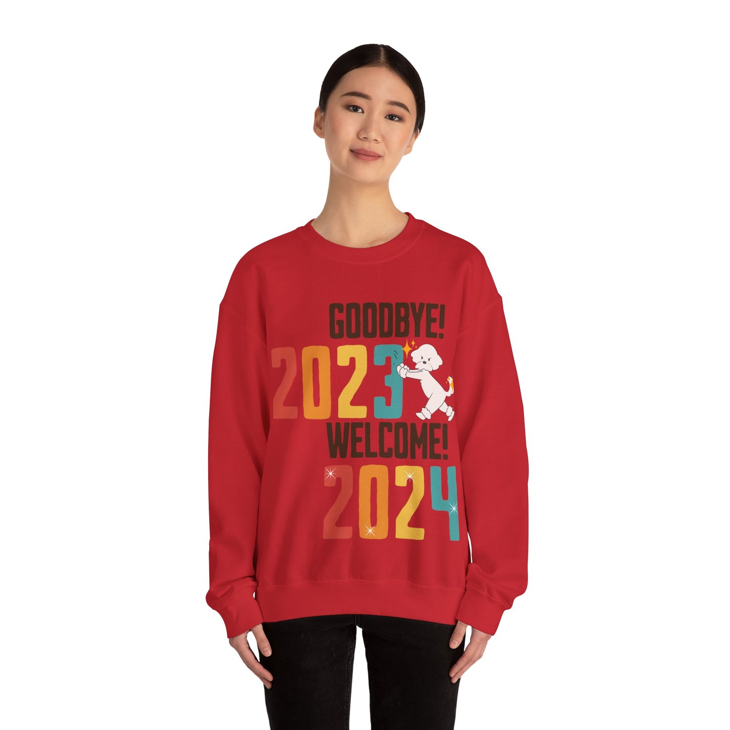 Cheeky Bichon Cute Funny Goodbye 2023 Welcome 2024 Unisex Crewneck Sweatshirt