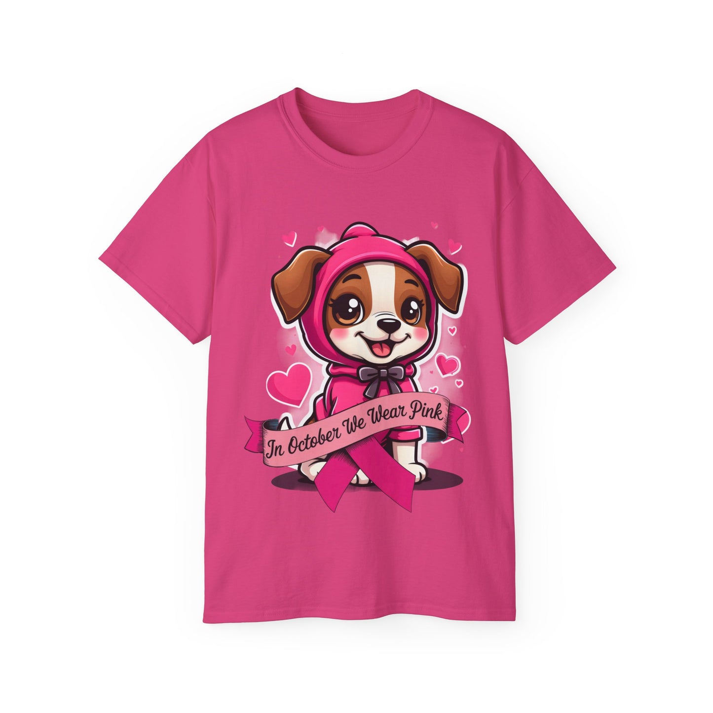 Cute Dog Cartoon In October We Wear Pink Unisex Organic T-Shirt