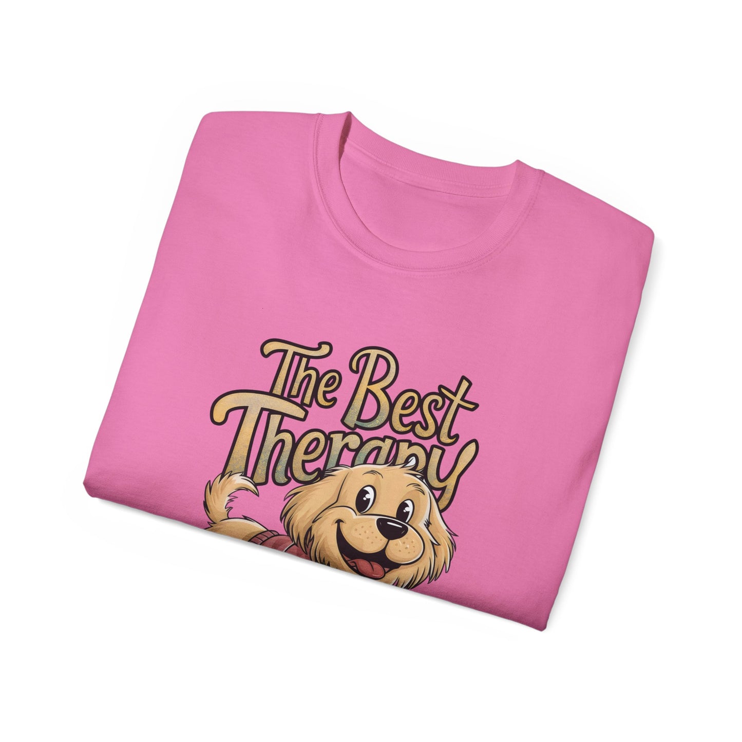 Cute Dog Cartoon The Best Therapy is a Golden Unisex Organic T-Shirt