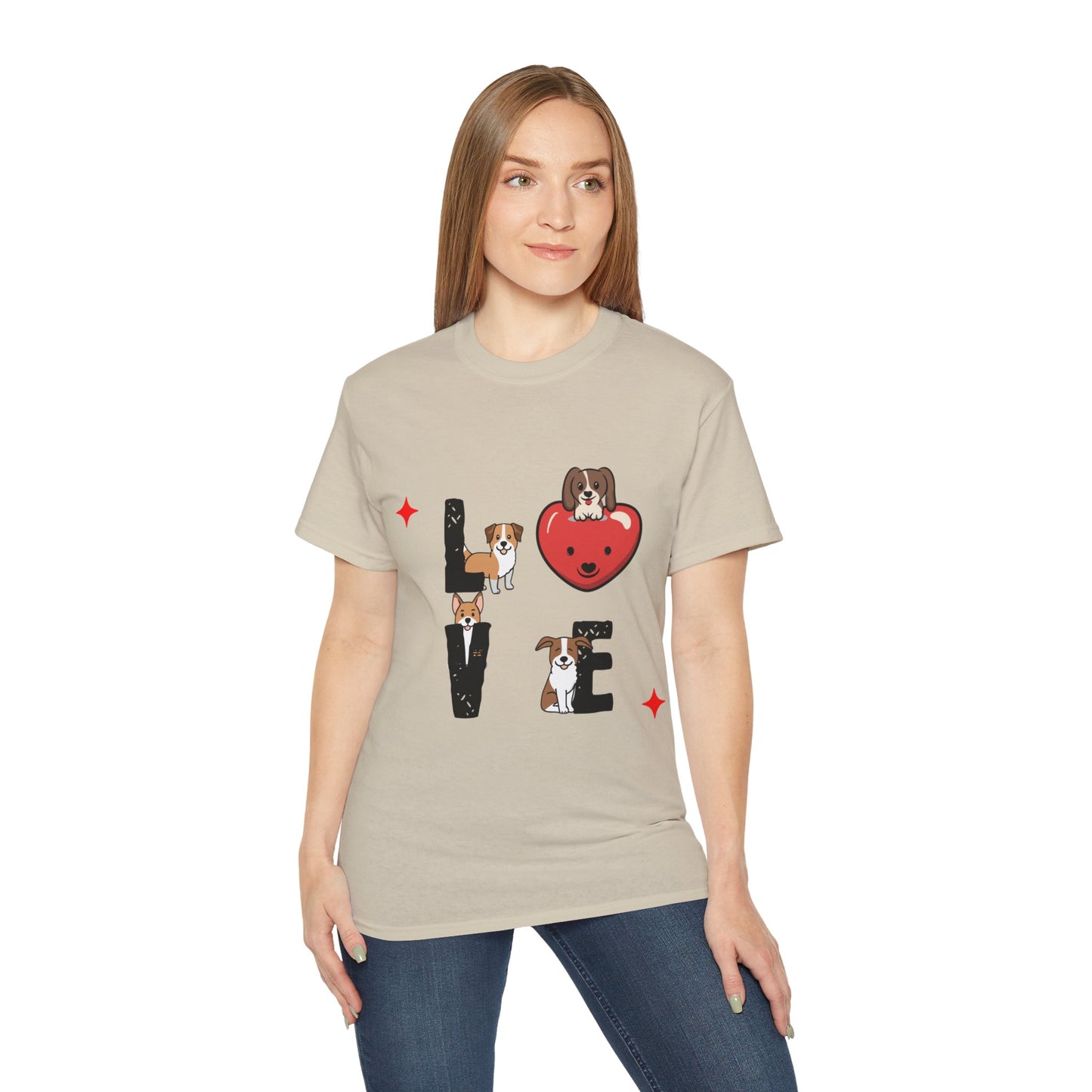 Cute Dog Cartoon Valentine's Day Love Unisex Organic T-Shirt