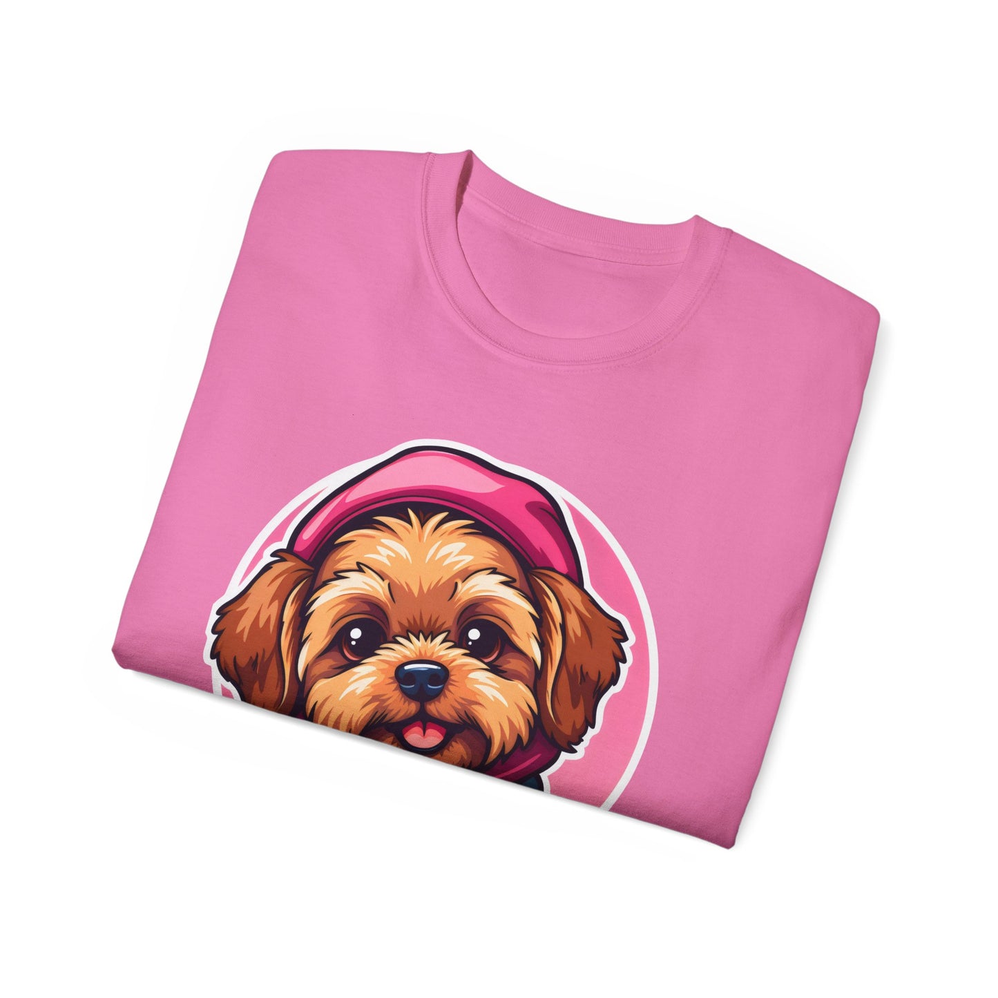 Poodle Dog Cartoon Pink Ribbon Breast Cancer Awareness Unisex Organic T-Shirt