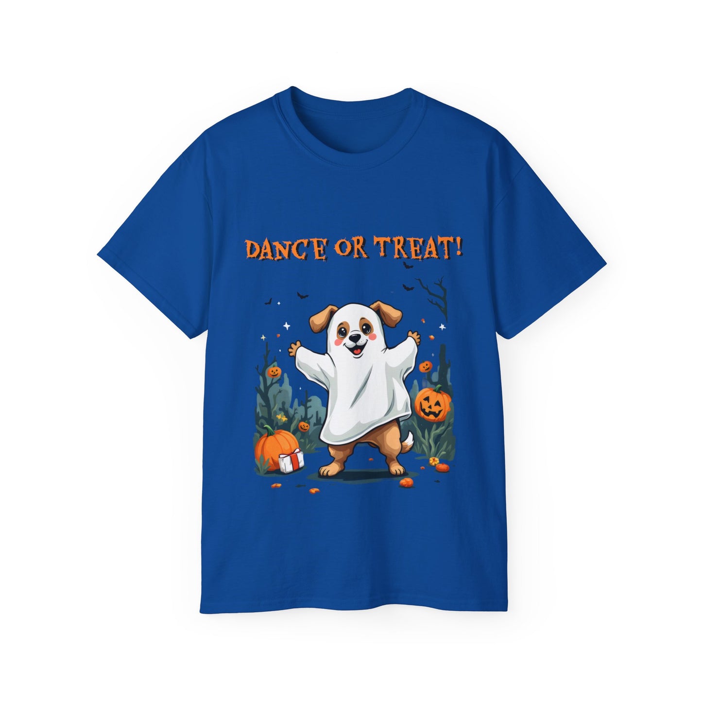 Cute Funny Dog Cartoon Dance or Treat Halloween Meme Organic T-Shirt