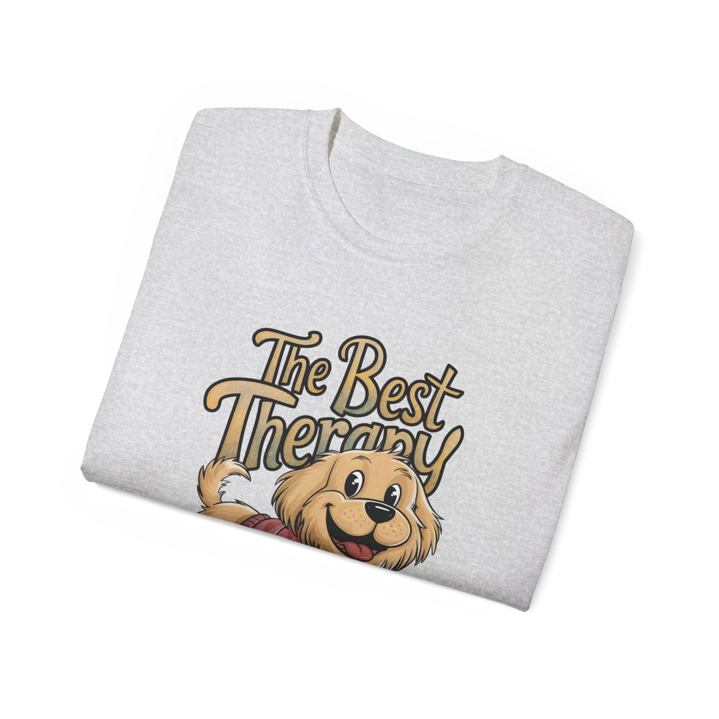 Cute Dog Cartoon The Best Therapy is a Golden Unisex Organic T-Shirt