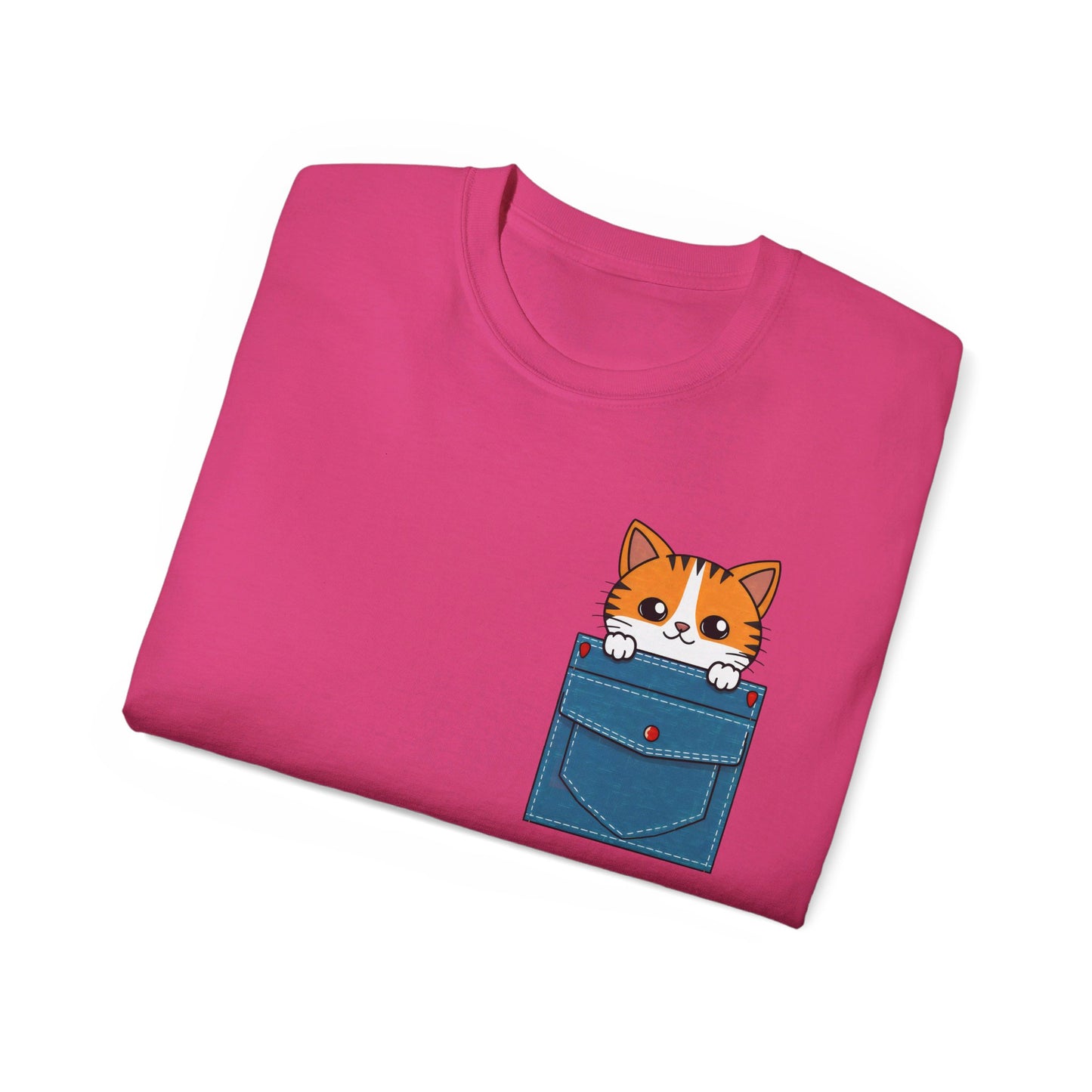 Cute Cartoon Cat in Pocket Unisex Organic T-Shirt