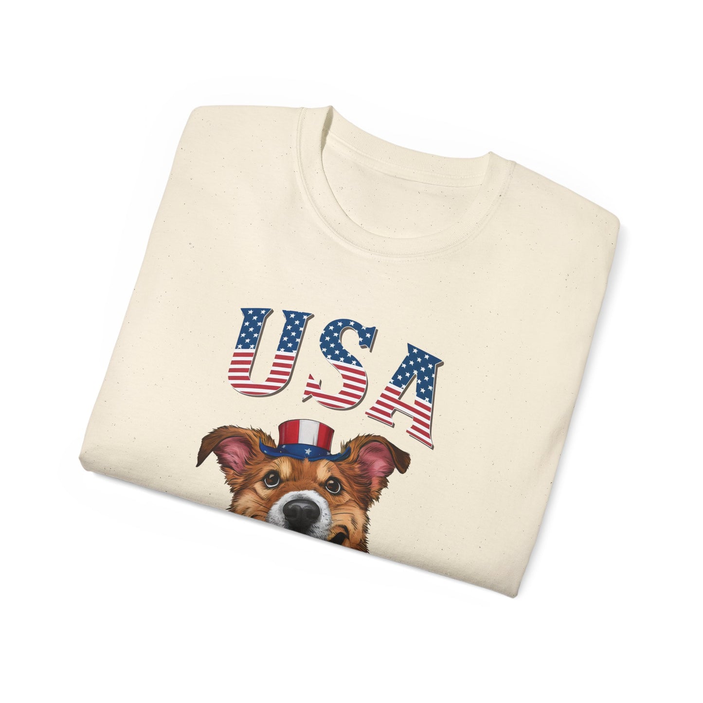 Cute Dog Cartoon US Independence Day Unisex Organic T-Shirt