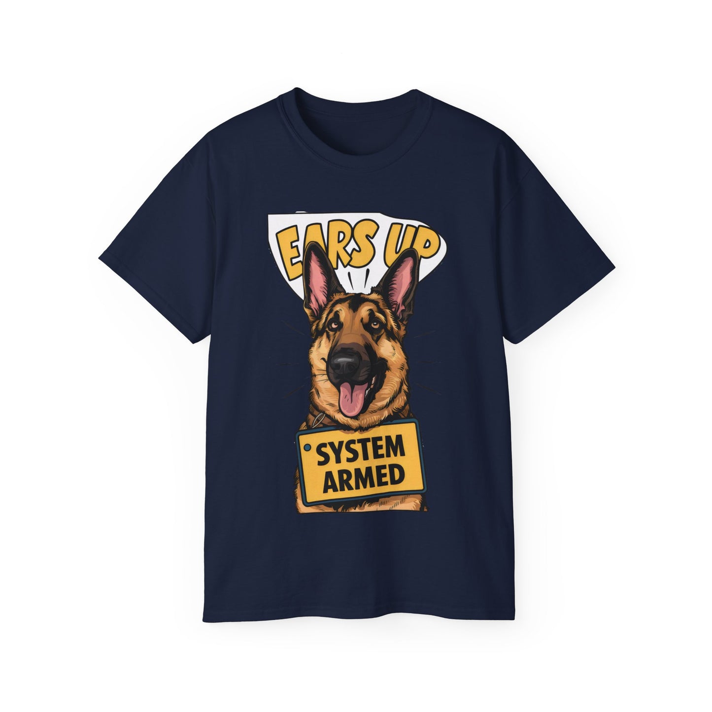 Cute Dog Cartoon Ears Up System Armed Meme Unisex Organic T-Shirt