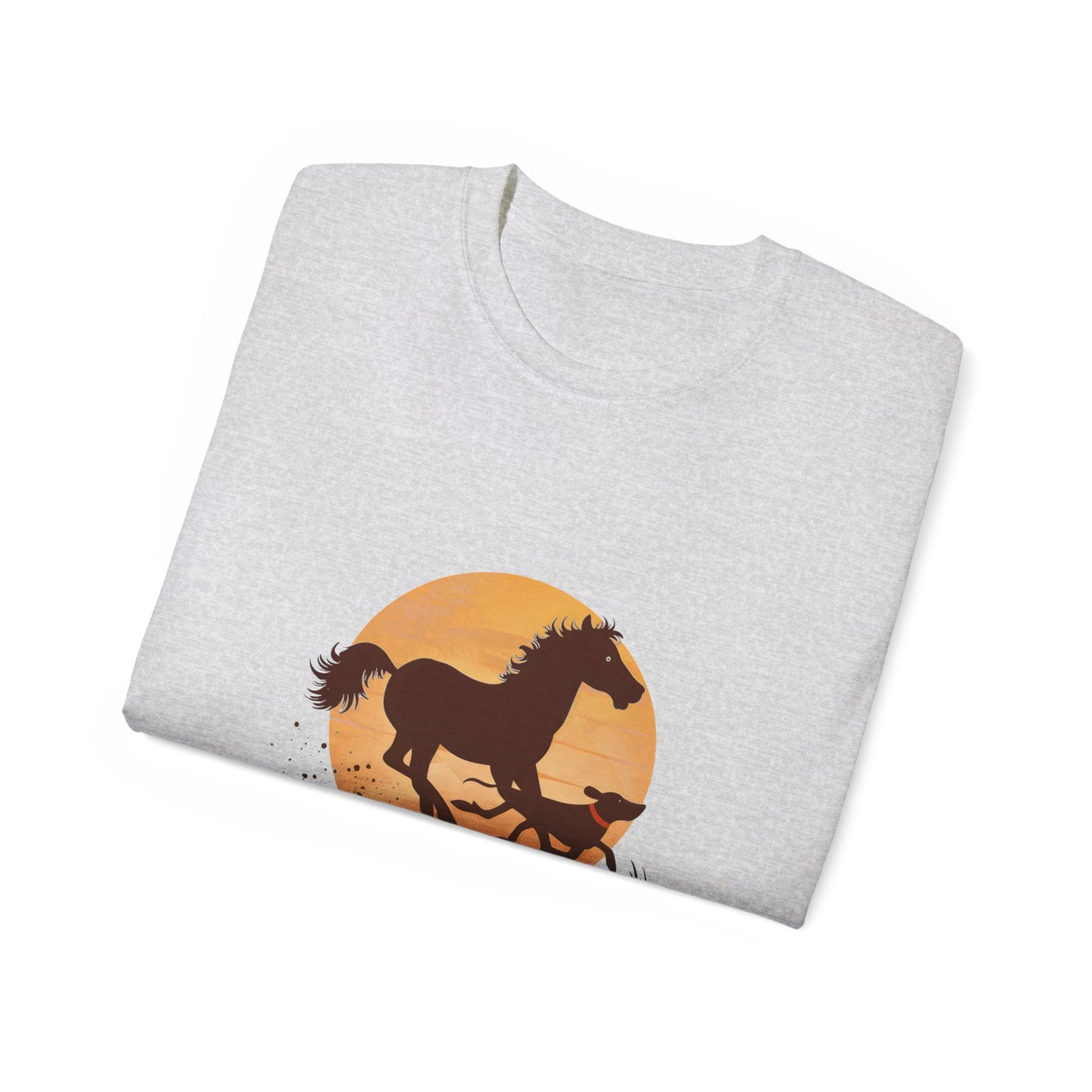 Cute Illustration Easily Distracted by Horses and Dogs Unisex Organic T-Shirt