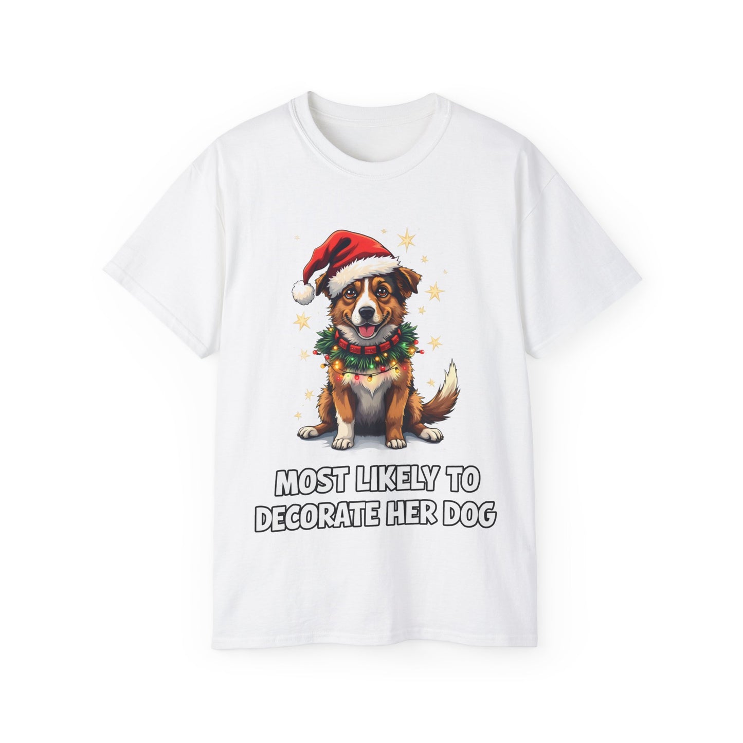 Cute Dog Cartoon Most Likely to Decorate Her Dog Jack Russell Terrier Unisex Organic T-Shirt