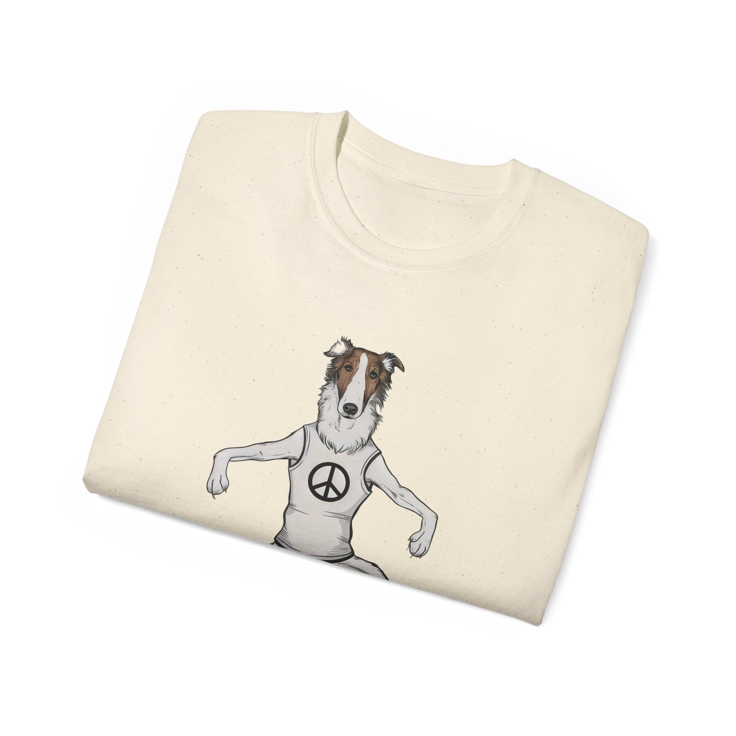 Cute Funny Cartoon Borzo Practising Yoga Organic T-Shirt