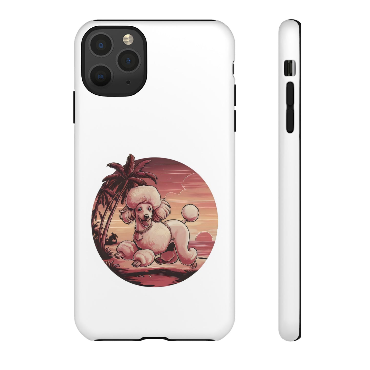 Cute Cartoon Poodle 80s Vintage Sunset Retro iPhone Tough Cases