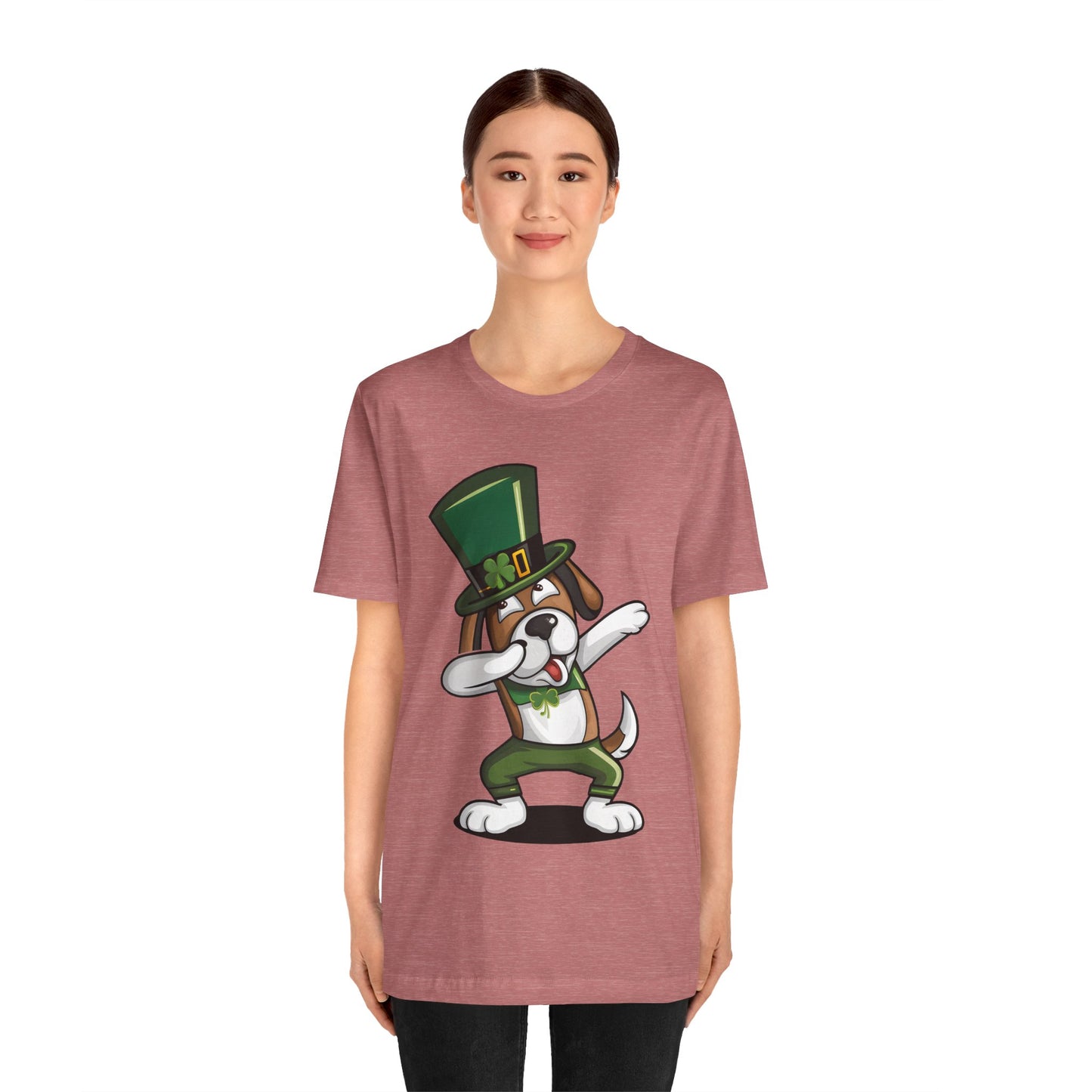 Cute Cartoon St Patrick's Day Dog Dabbing Unisex Jersey Short Sleeve Tee