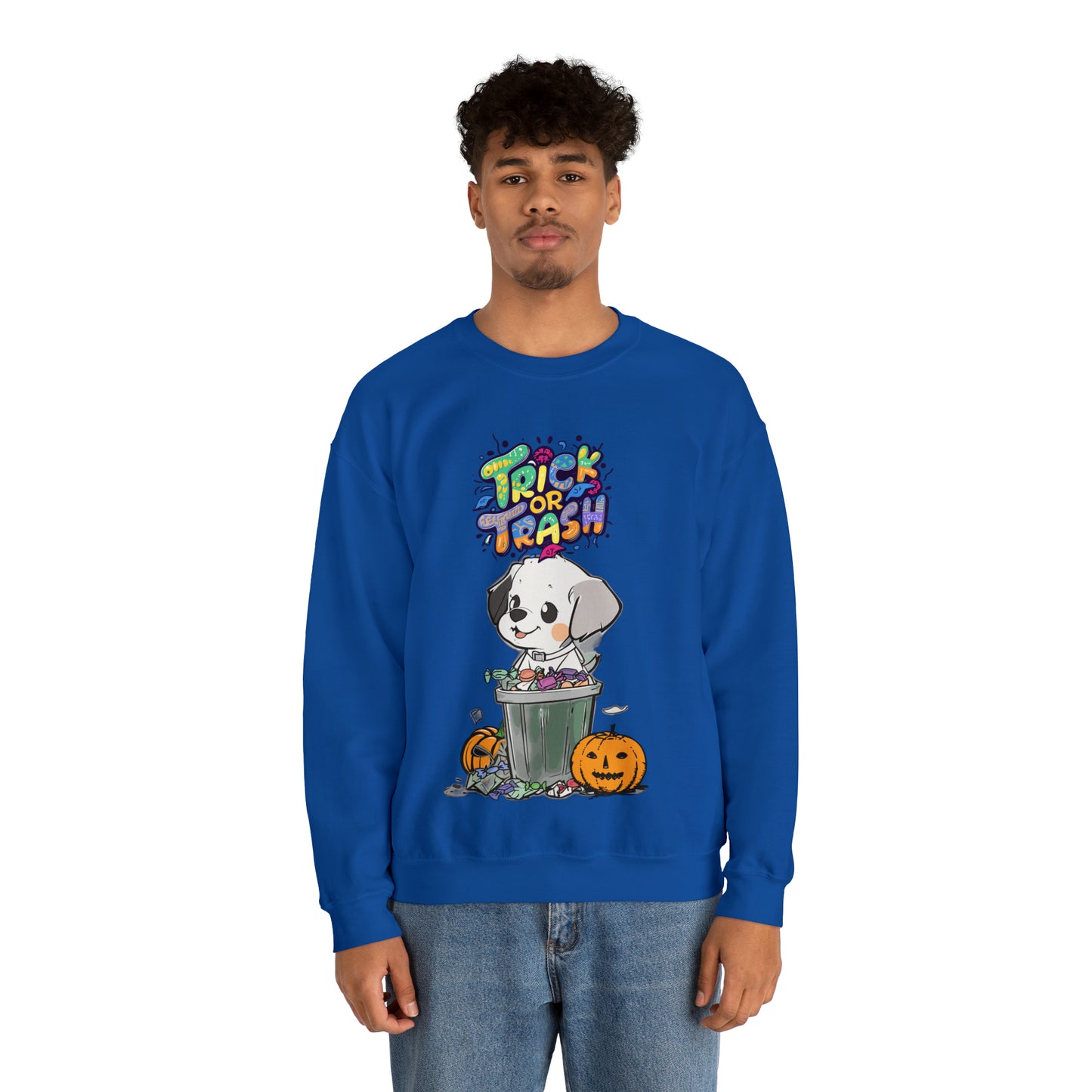 Cute Funny Trick or Trash Dog Unisex Crewneck Sweatshirt