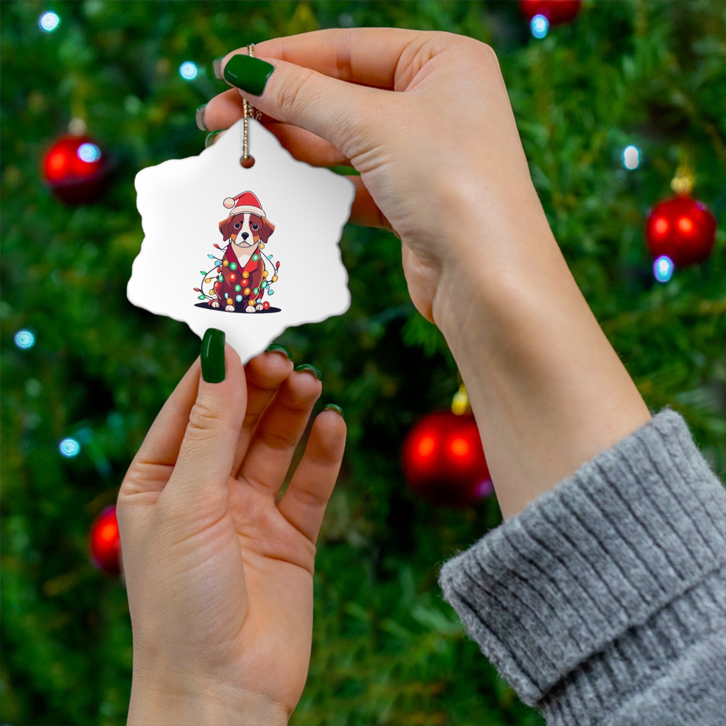 Cute Beagle Christmas Tree Ceramic Ornament, 4 Shapes