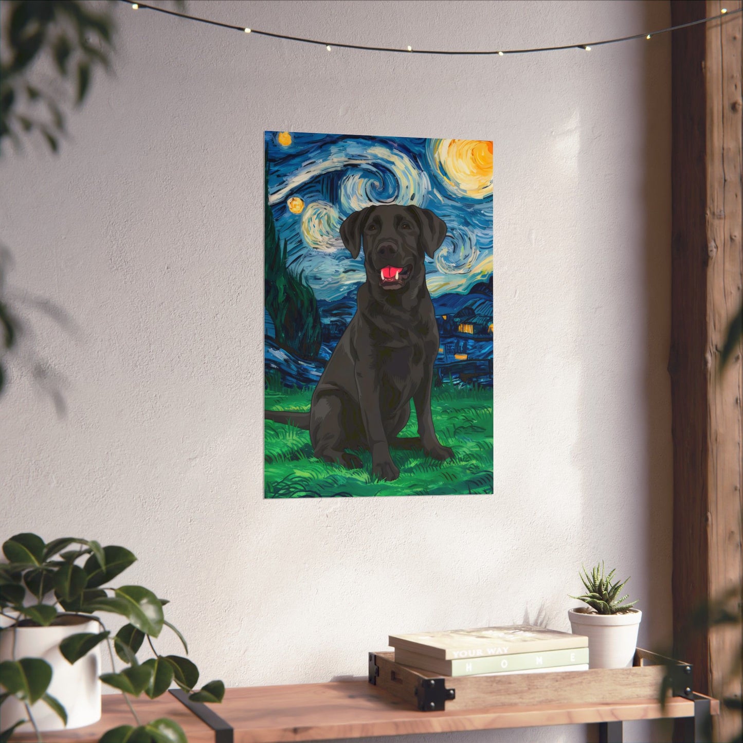 Cute Labrador Van Gogh Starry Night Matte Vertical Posters