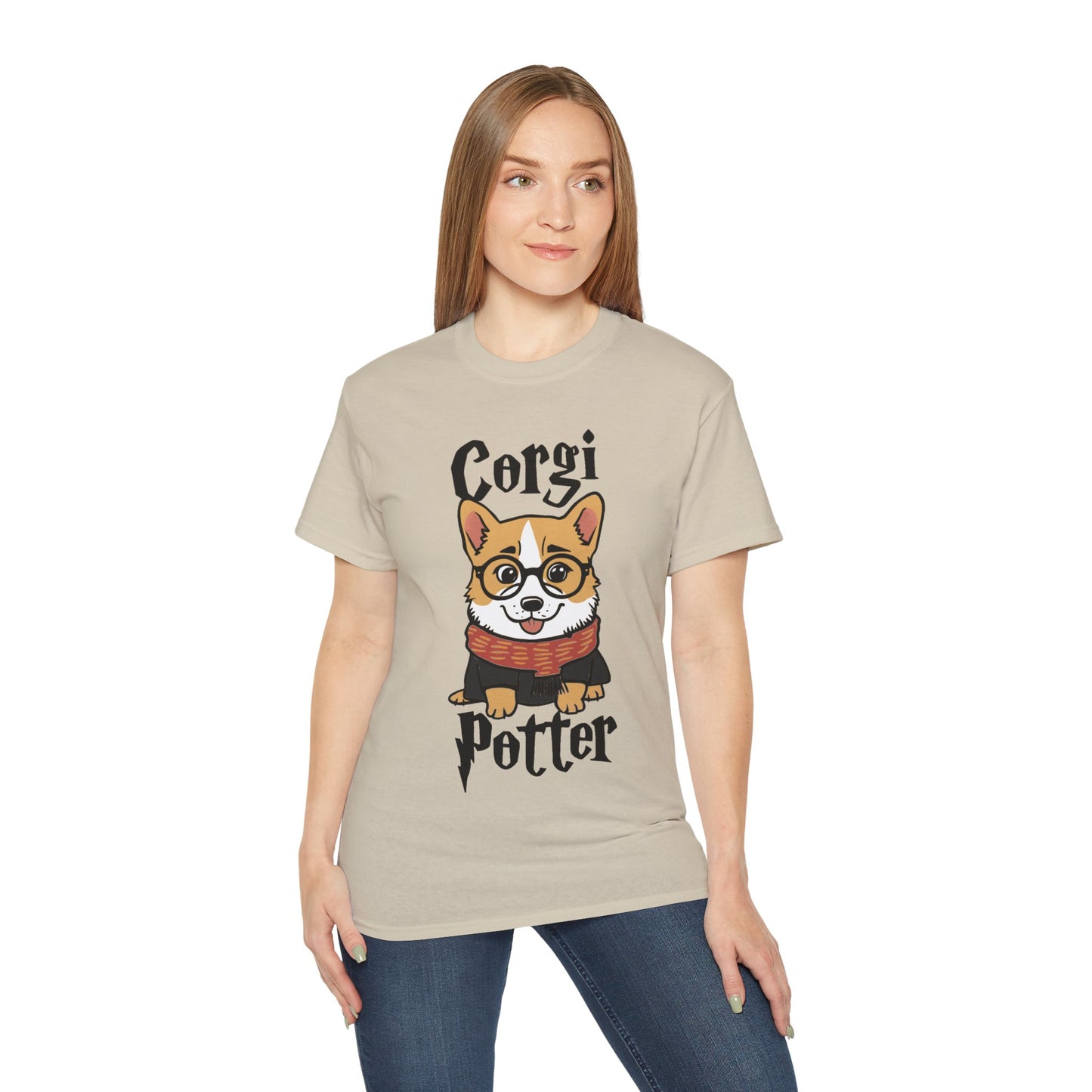 Cute Dog Cartoon Corgi Potter Unisex Organic T-Shirt