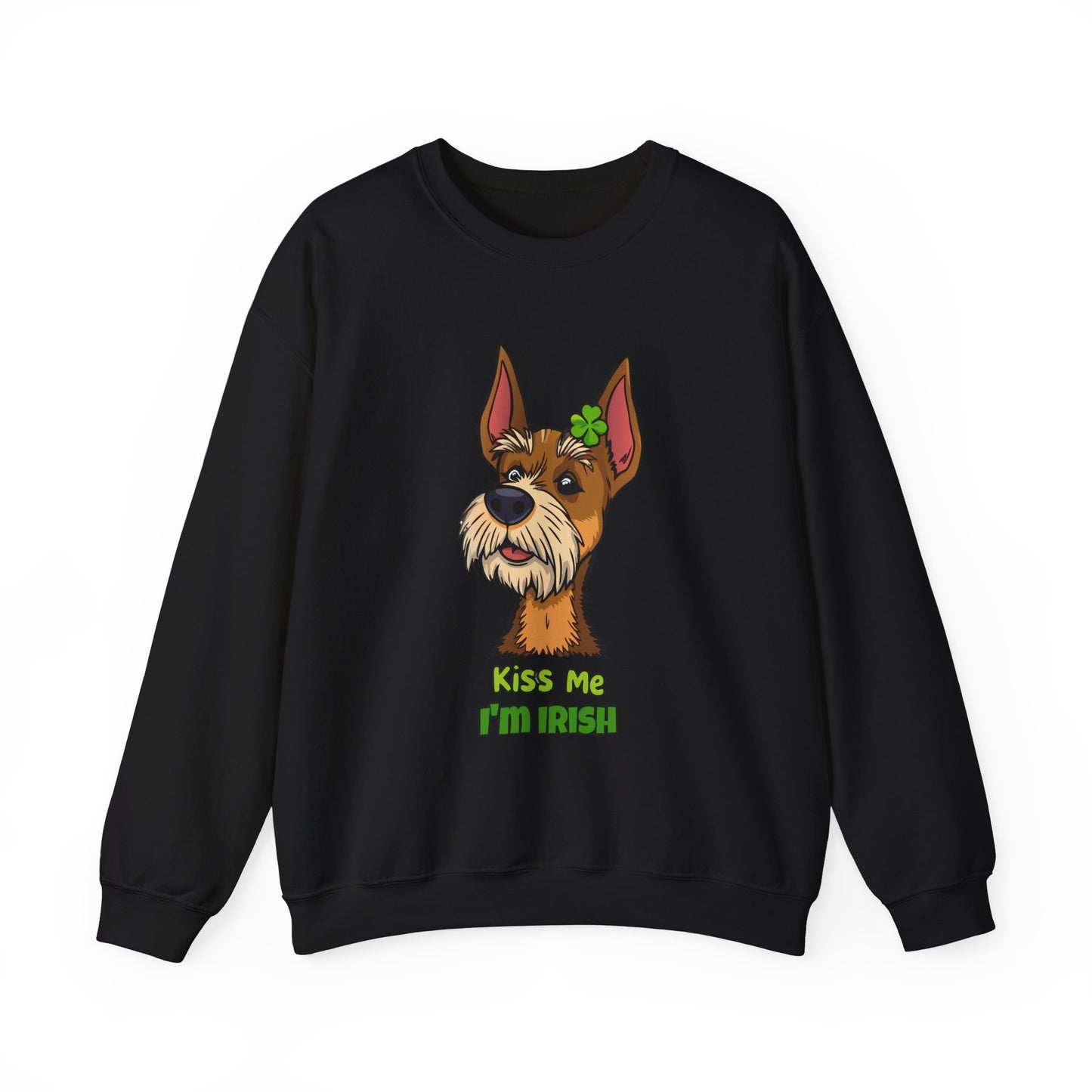 Cute Dog Cartoon Irish Terrier Kiss Me I'm Irish Meme Crewneck Sweatshirt