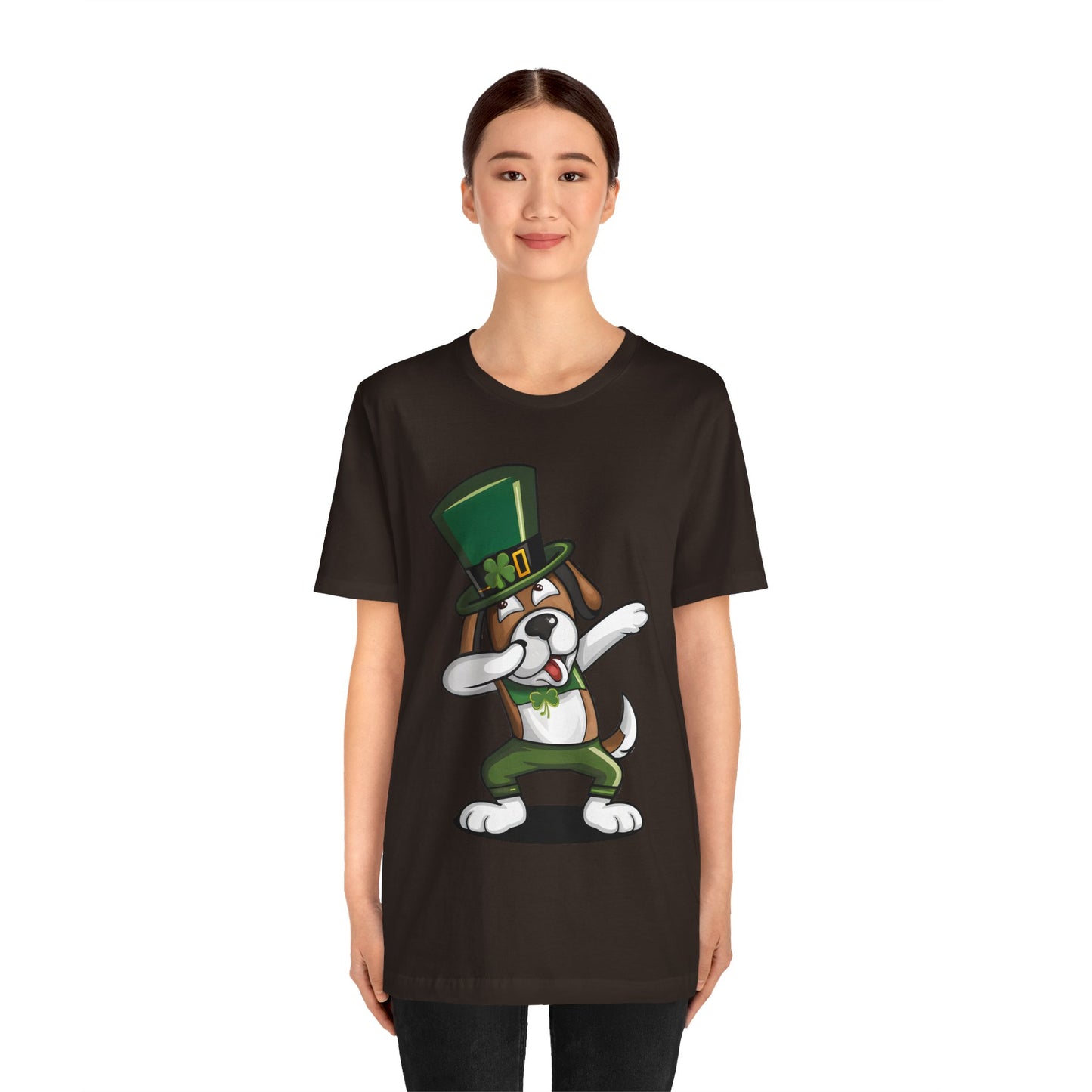 Cute Cartoon St Patrick's Day Dog Dabbing Unisex Jersey Short Sleeve Tee