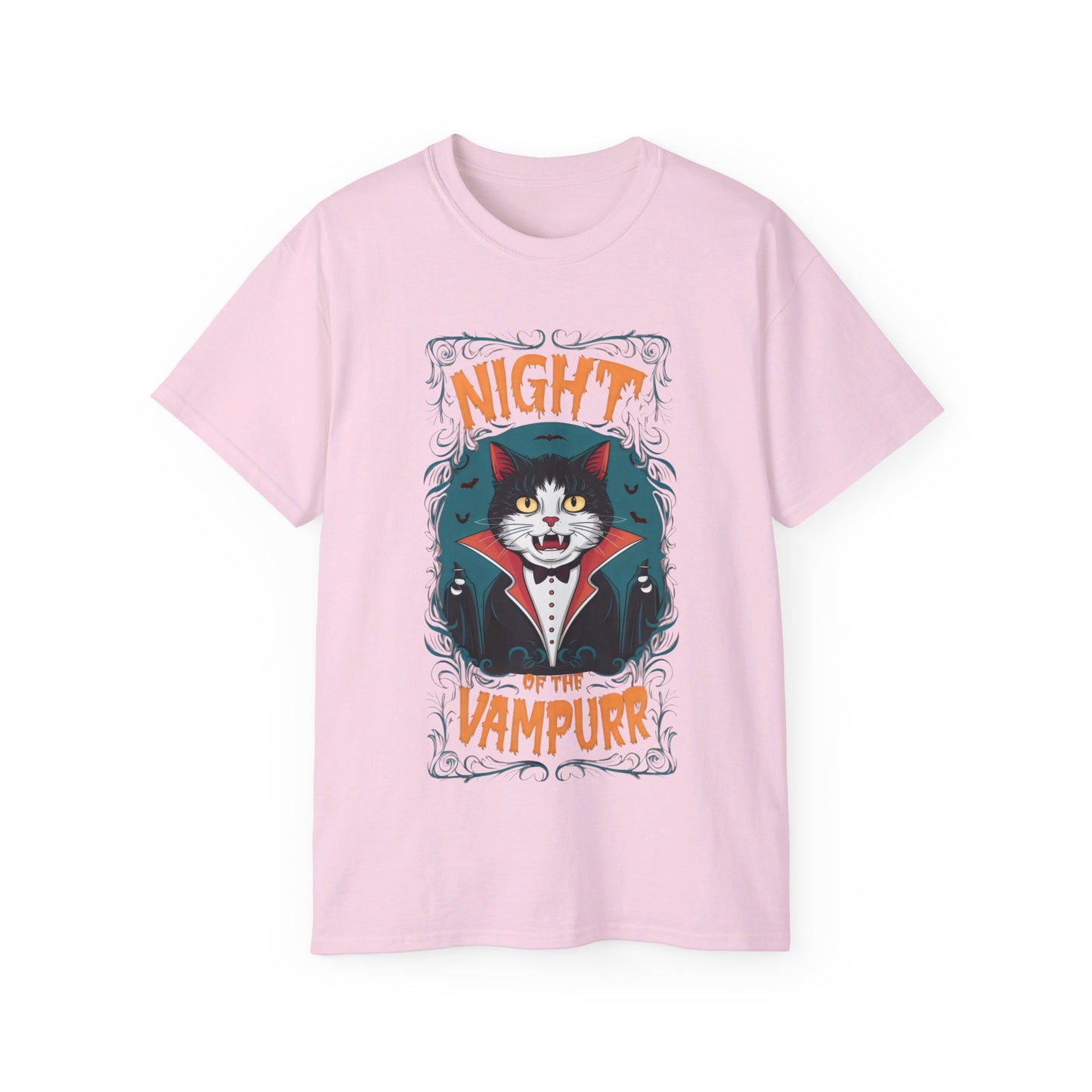 Cute Cat Cartoon Night of the Vampurr Unisex Organic T-Shirt