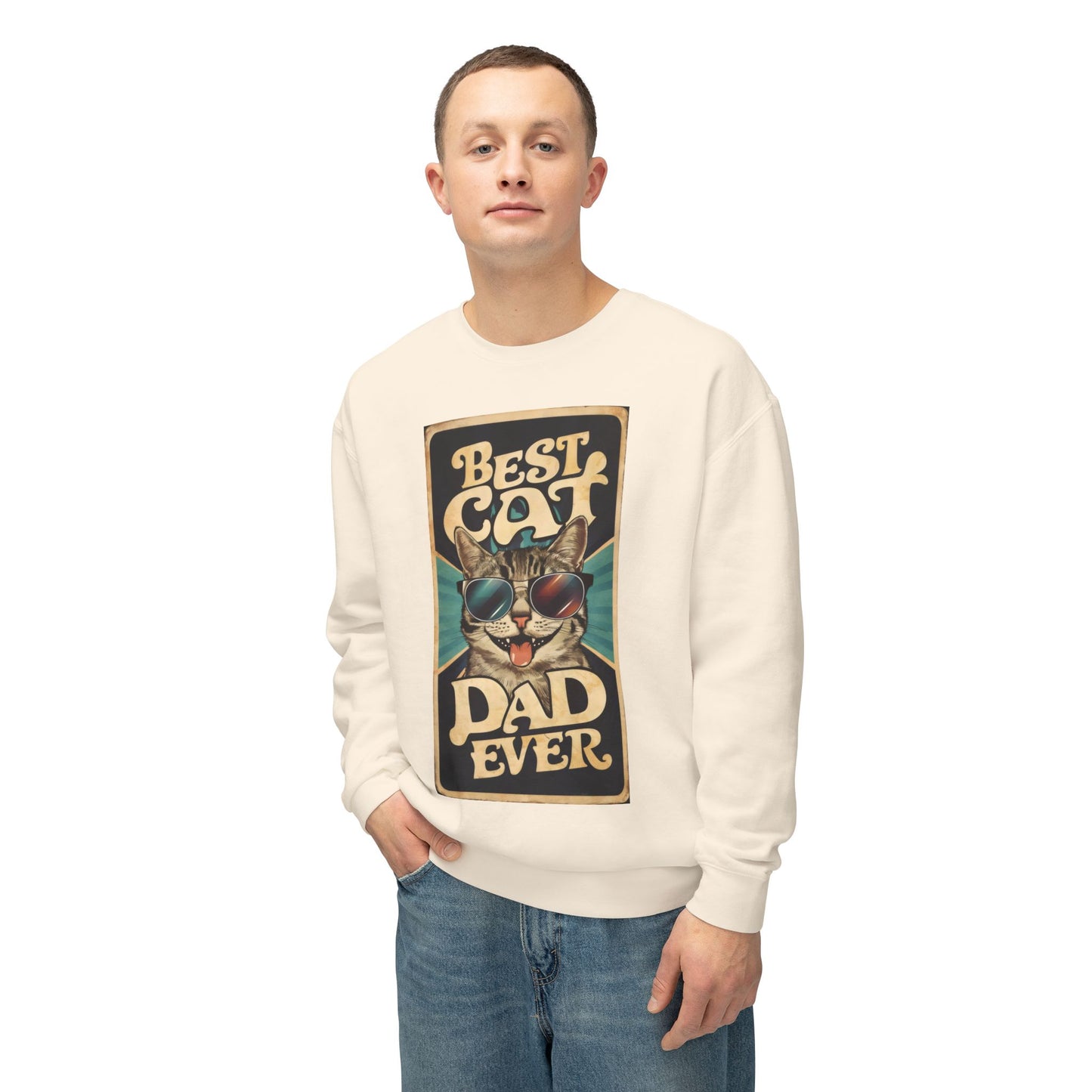 Cat Dad Lightweight Crewneck Sweatshirt - Cute Best Cat Ever Design