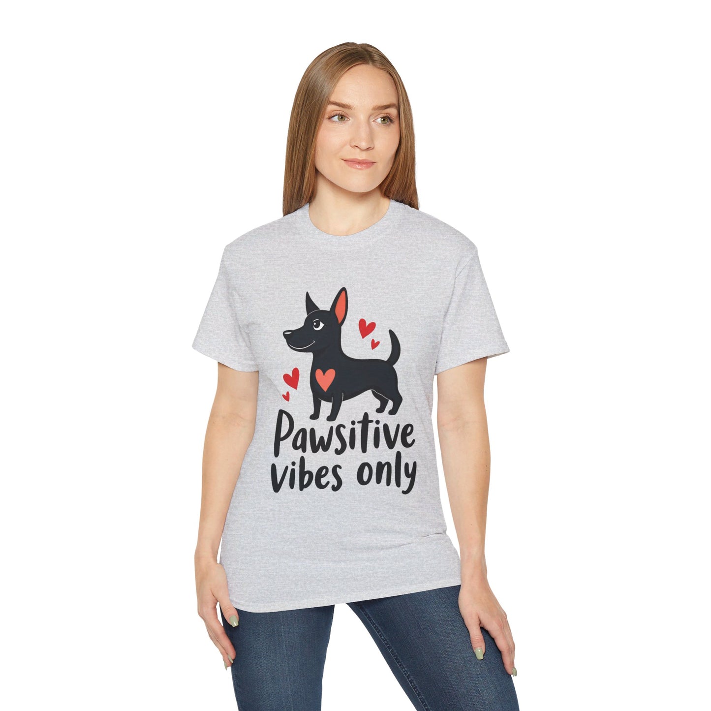 Cute Dog Cartoon Pawsitive Vibes Only Unisex Organic T-Shirt