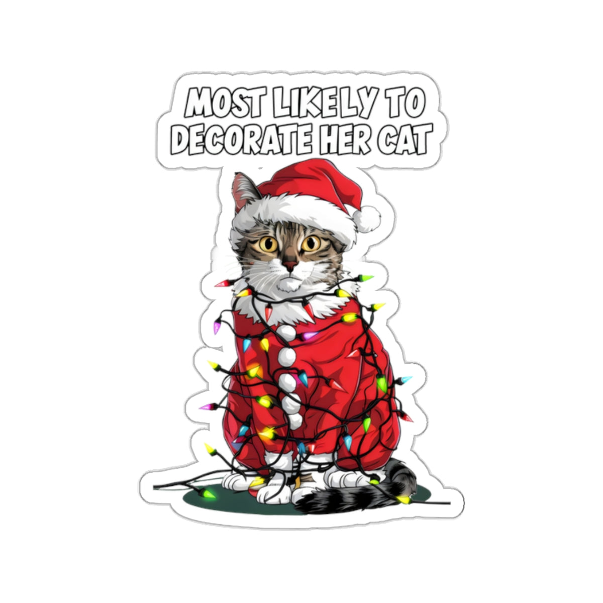 Cute Cartoon Most Likely to Decorate Her Cat Christmas Kiss-cut Stickers