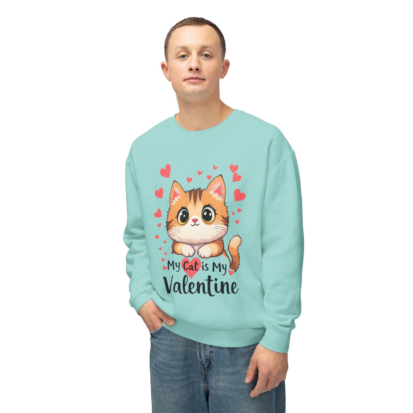 Cartoon Cat Valentine Crewneck Sweatshirt