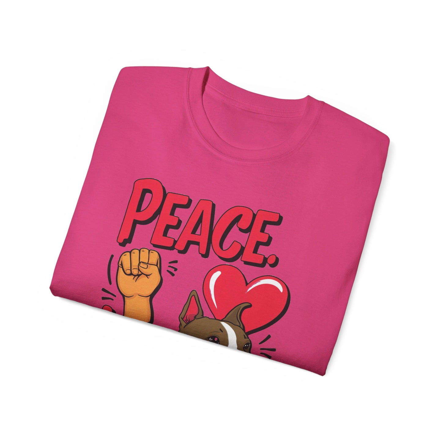 Cute Dog Cartoon Peace Love Pitties Unisex Organic T-Shirt