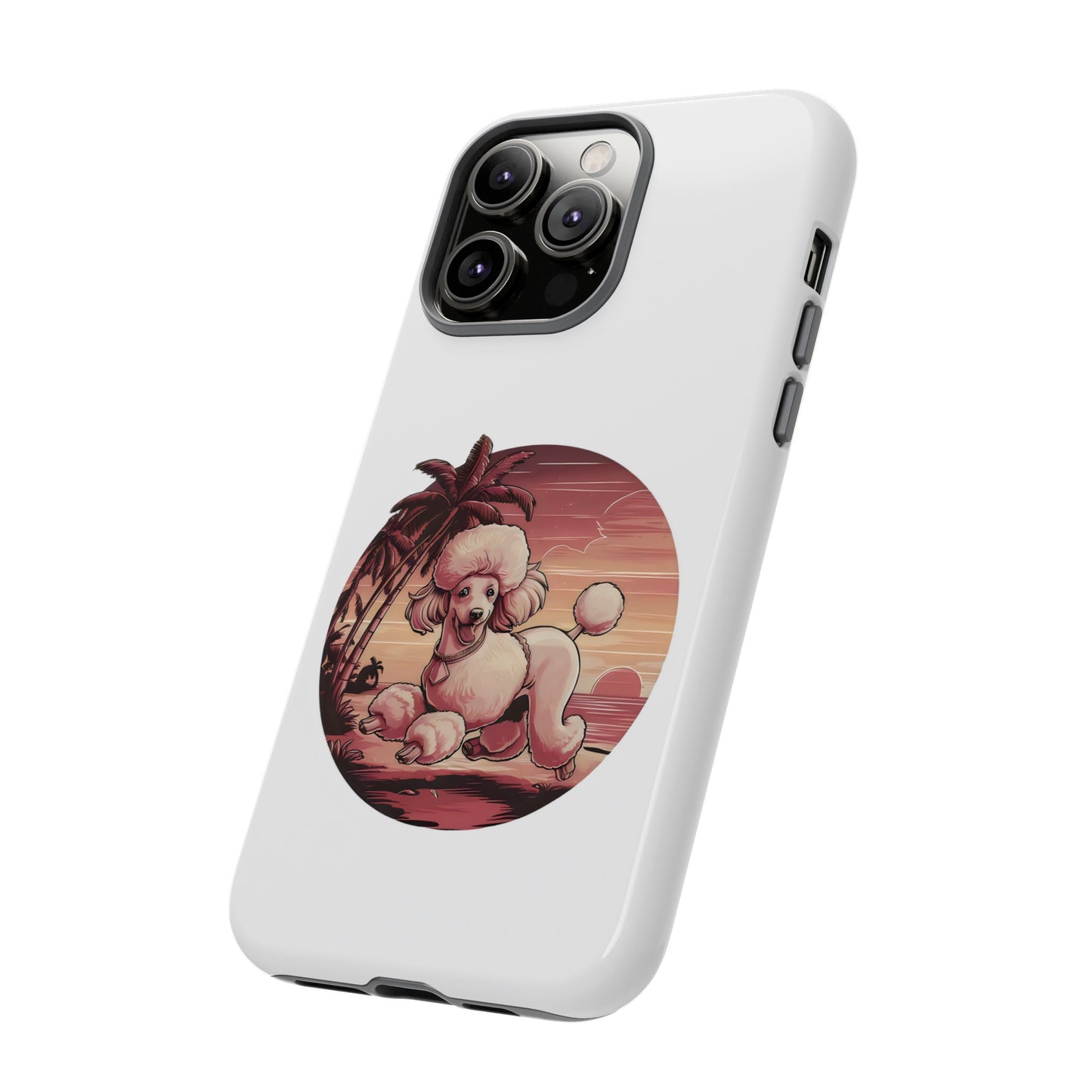 Cute Cartoon Poodle 80s Vintage Sunset Retro iPhone Tough Cases