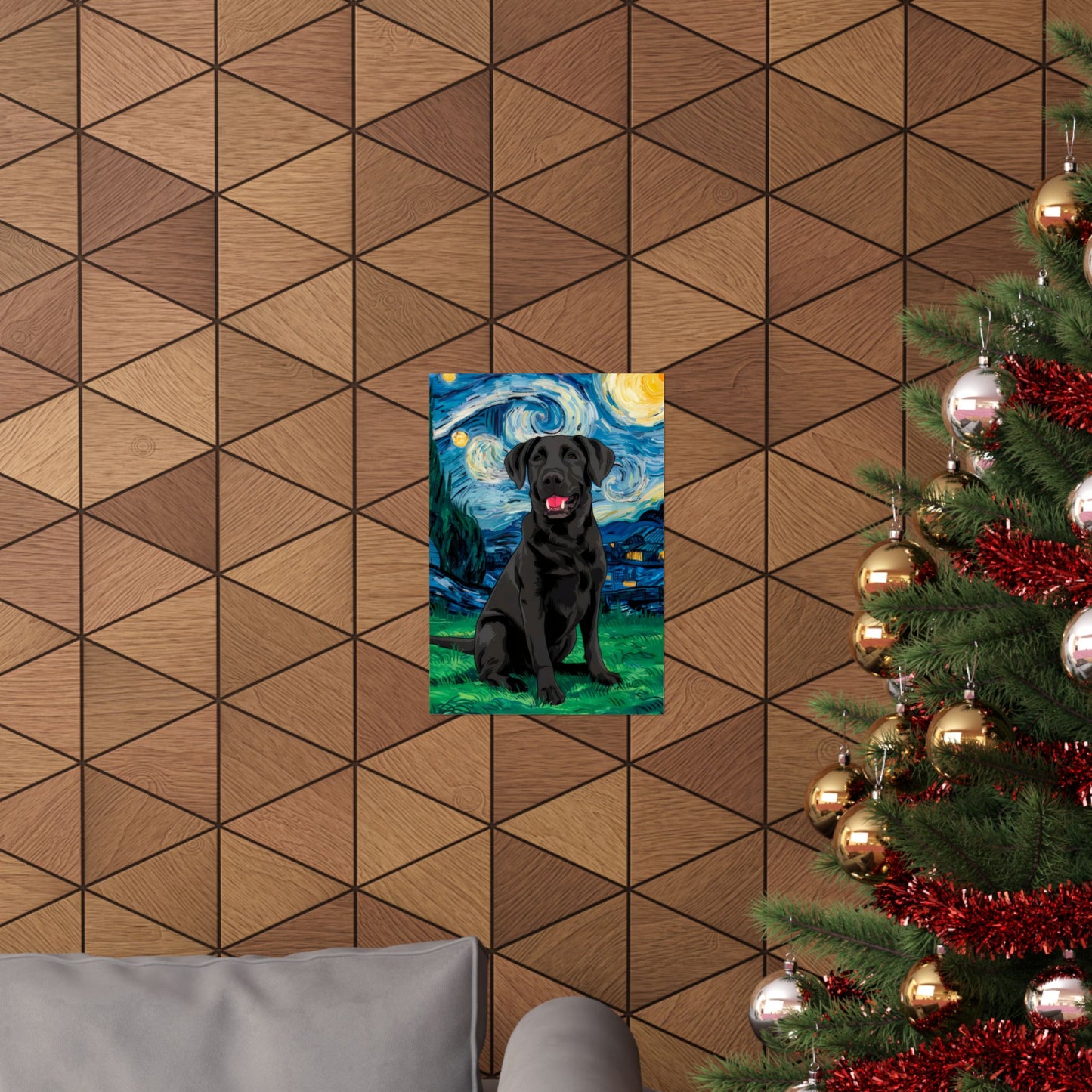 Cute Labrador Van Gogh Starry Night Matte Vertical Posters