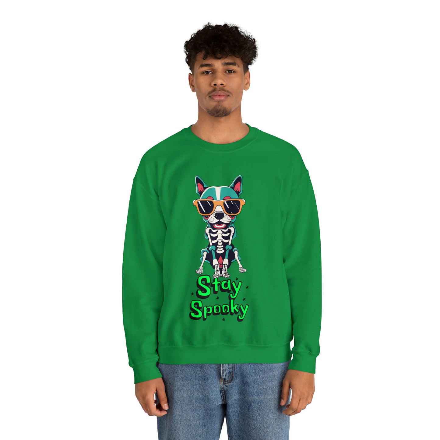 Cute Funny Stay Spooky Skeleton Dog Unisex Crewneck Sweatshirt