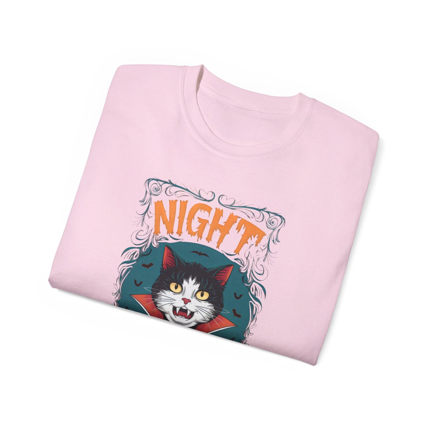 Cute Cat Cartoon Night of the Vampurr Unisex Organic T-Shirt