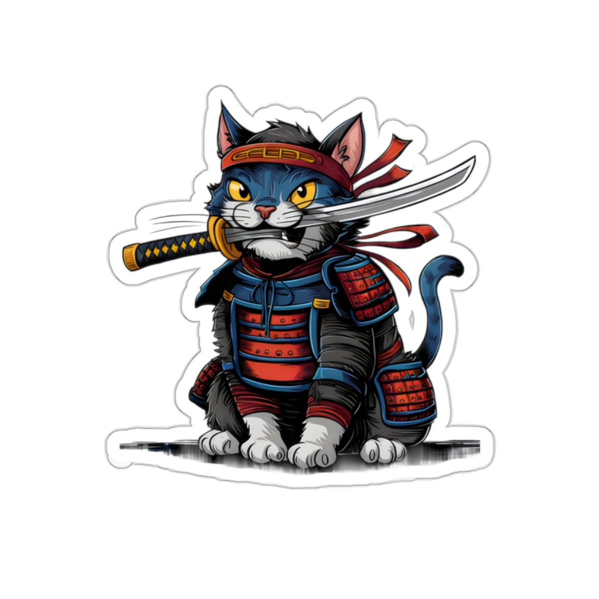 Cute Cartoon Samurai Ninja Cat Sticker