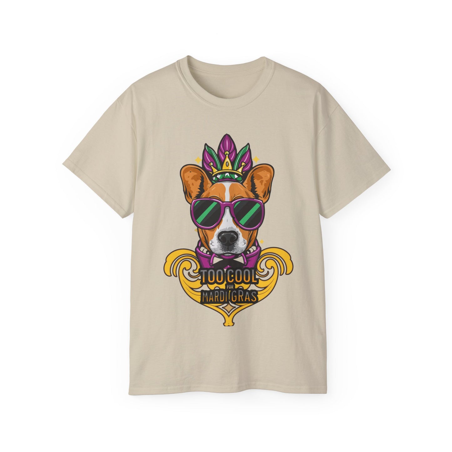 Cute Funny Dog Cartoon Too Cool for Mardi Gras Unisex Organic T-Shirt