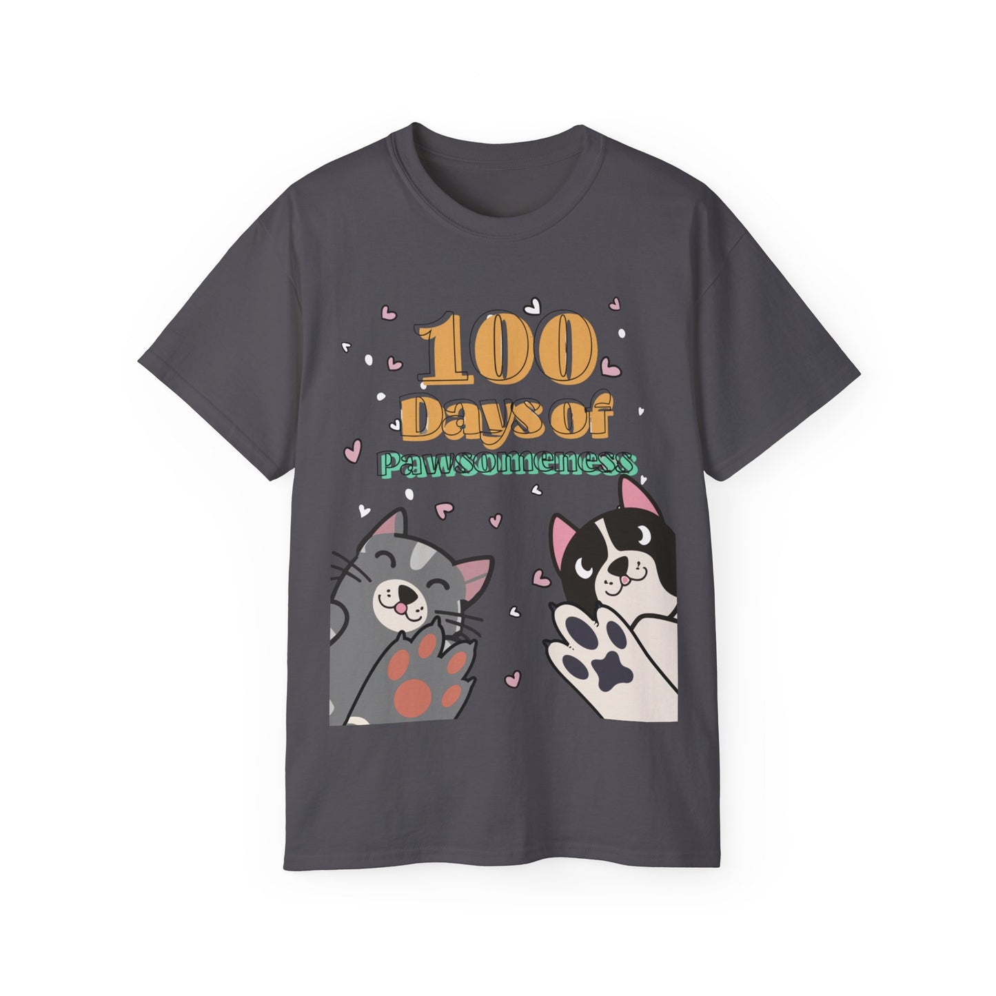 Cute Funny 100 Days of Pawsomeness Pet Lover Unisex Organic T-Shirt