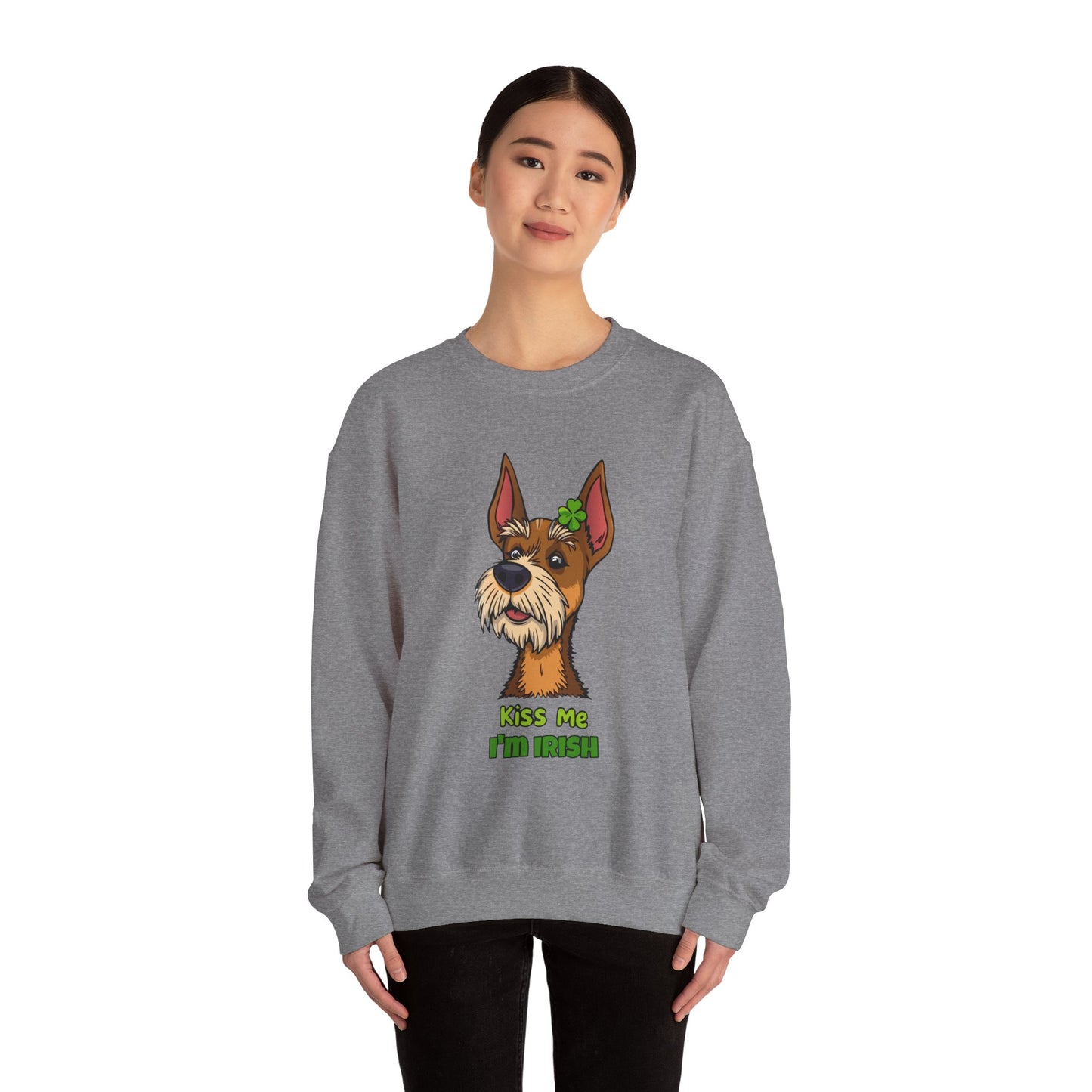 Cute Dog Cartoon Irish Terrier Kiss Me I'm Irish Meme Crewneck Sweatshirt